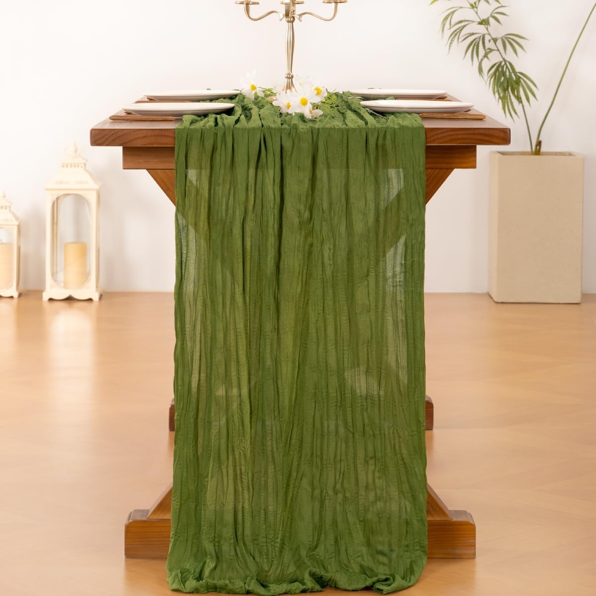 Thumbnail 2 de Socomi 120-inch Olive Green Cheesecloth Table Runner 🏺
