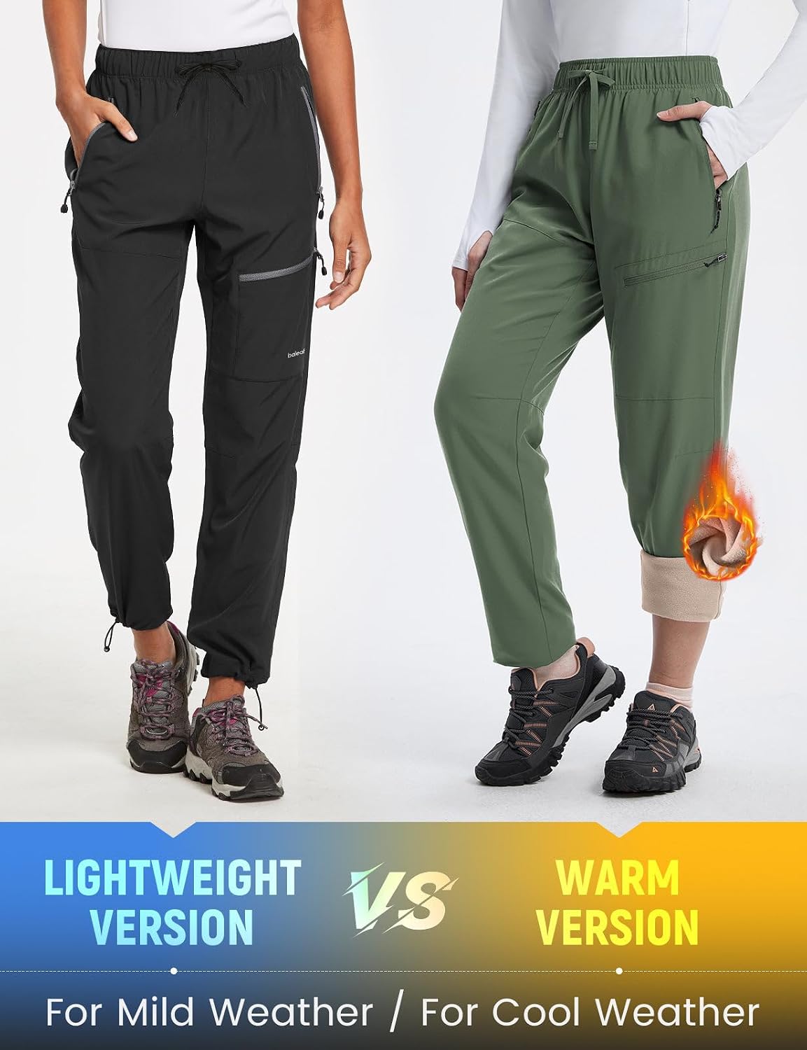 Detalle de baleaf Women's Fleece-Lined Hiking Pants, Water-Resistant Softshell, 4 Zip Pockets