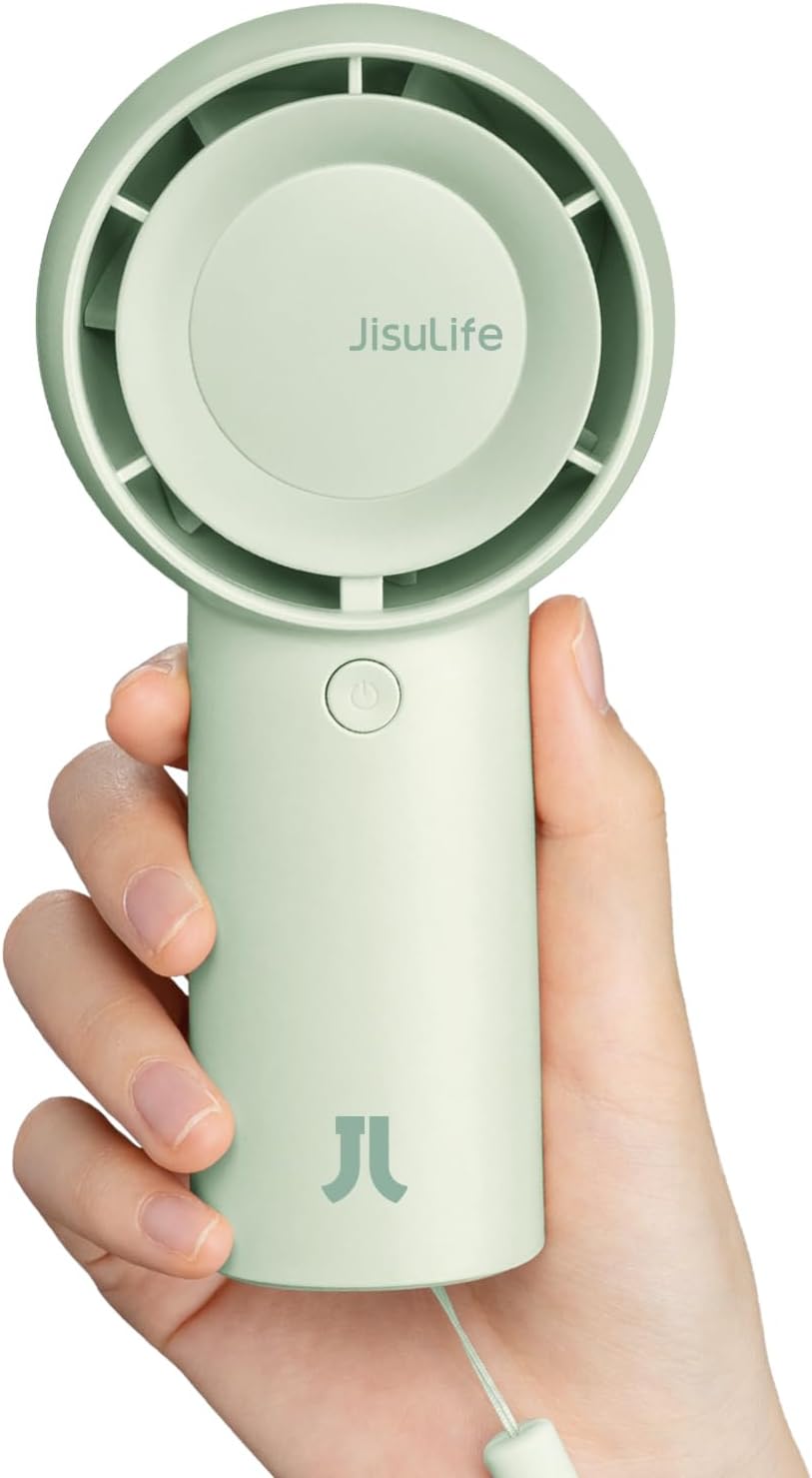Detalle de JISULIFE Turbo Handventilator Akku – 16 Stunden Laufzeit, 4000 mAh, 5 Geschwindigkeiten, Braun