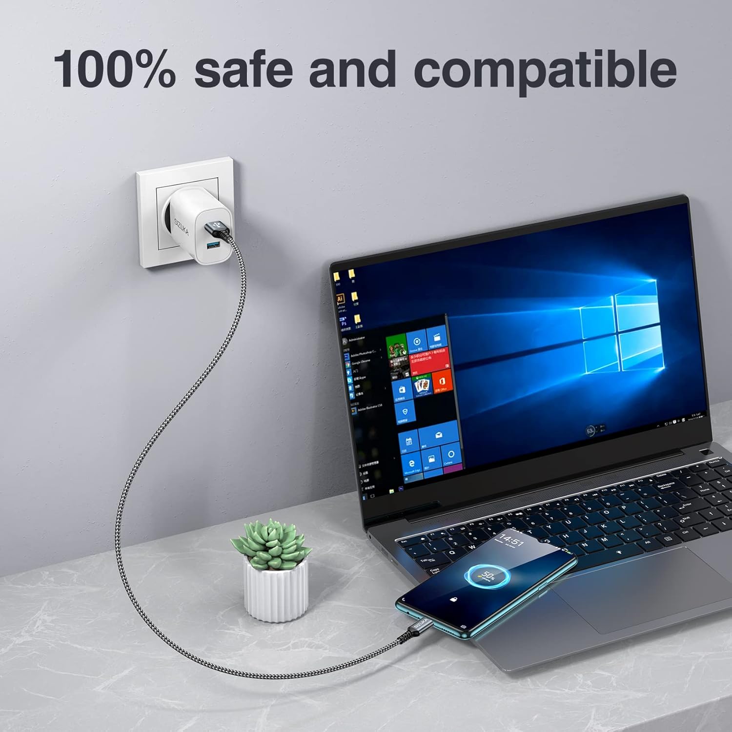 Thumbnail 3 de Micro USB Kabel 2M Nylon Lade- und Sync-Kabel