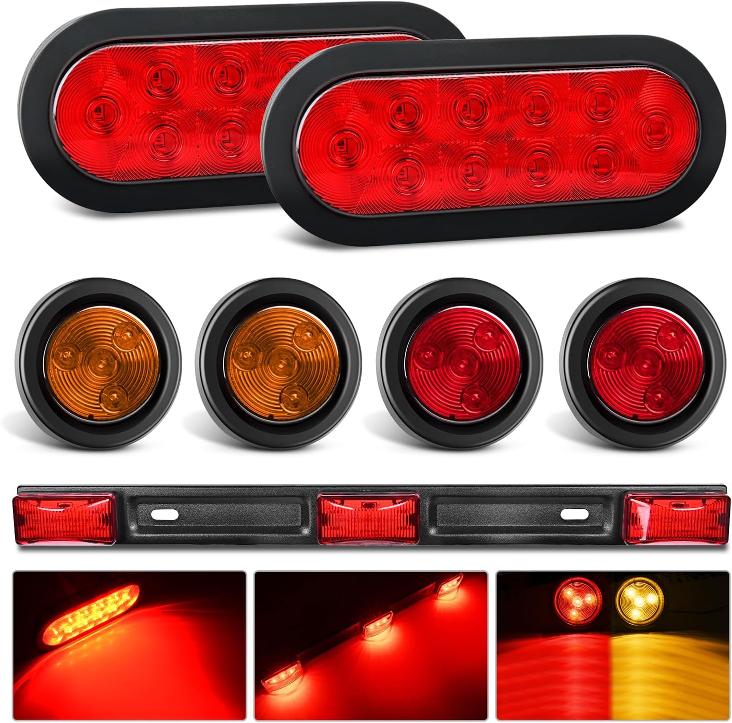 Detalle de Nilight 6-Inch Oval Trailer Light Kit with 9-LED ID Bar and Round Side Markers (12V)