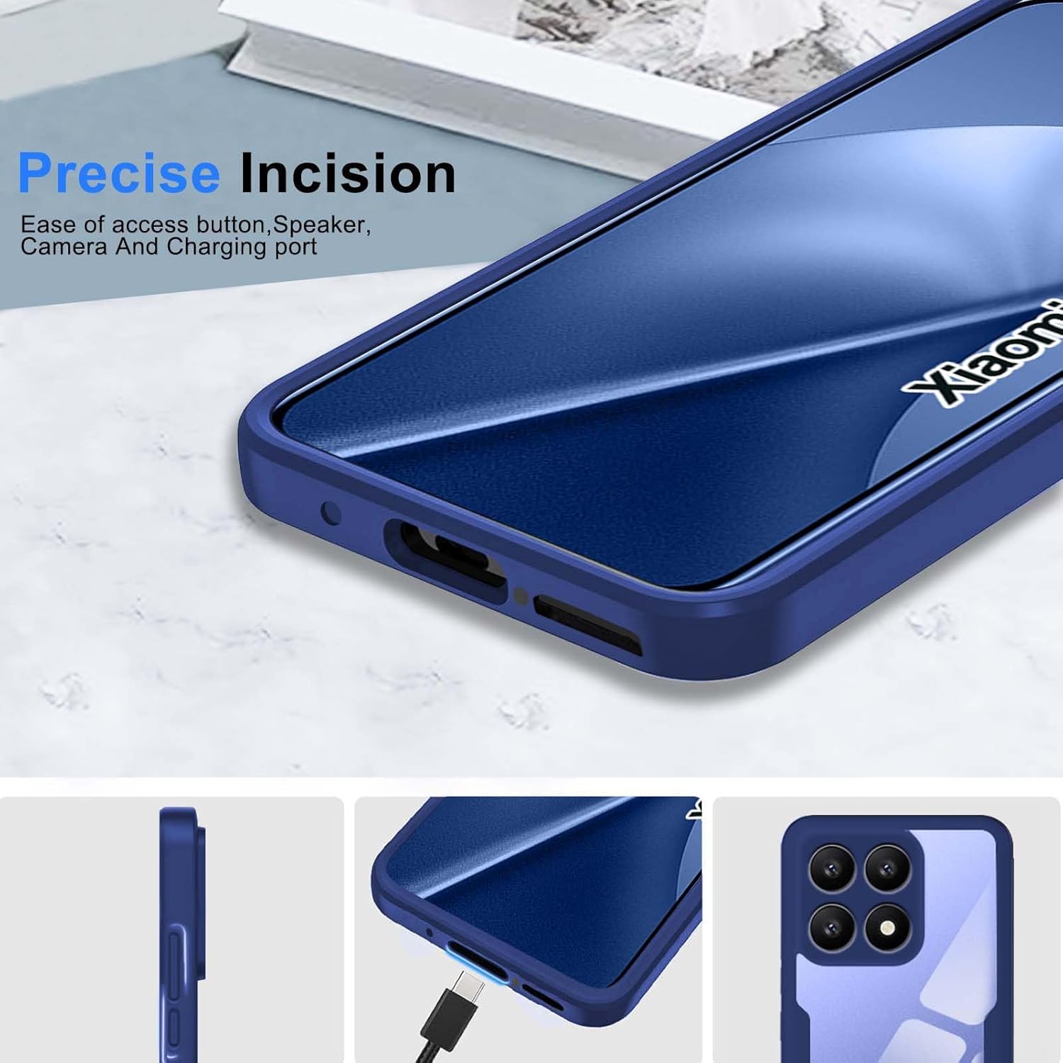 Thumbnail 3 de WeiCase Hülle für Xiaomi 15T – Transparent, 360° Rundumschutz, Integrierter Displayschutz, Blau