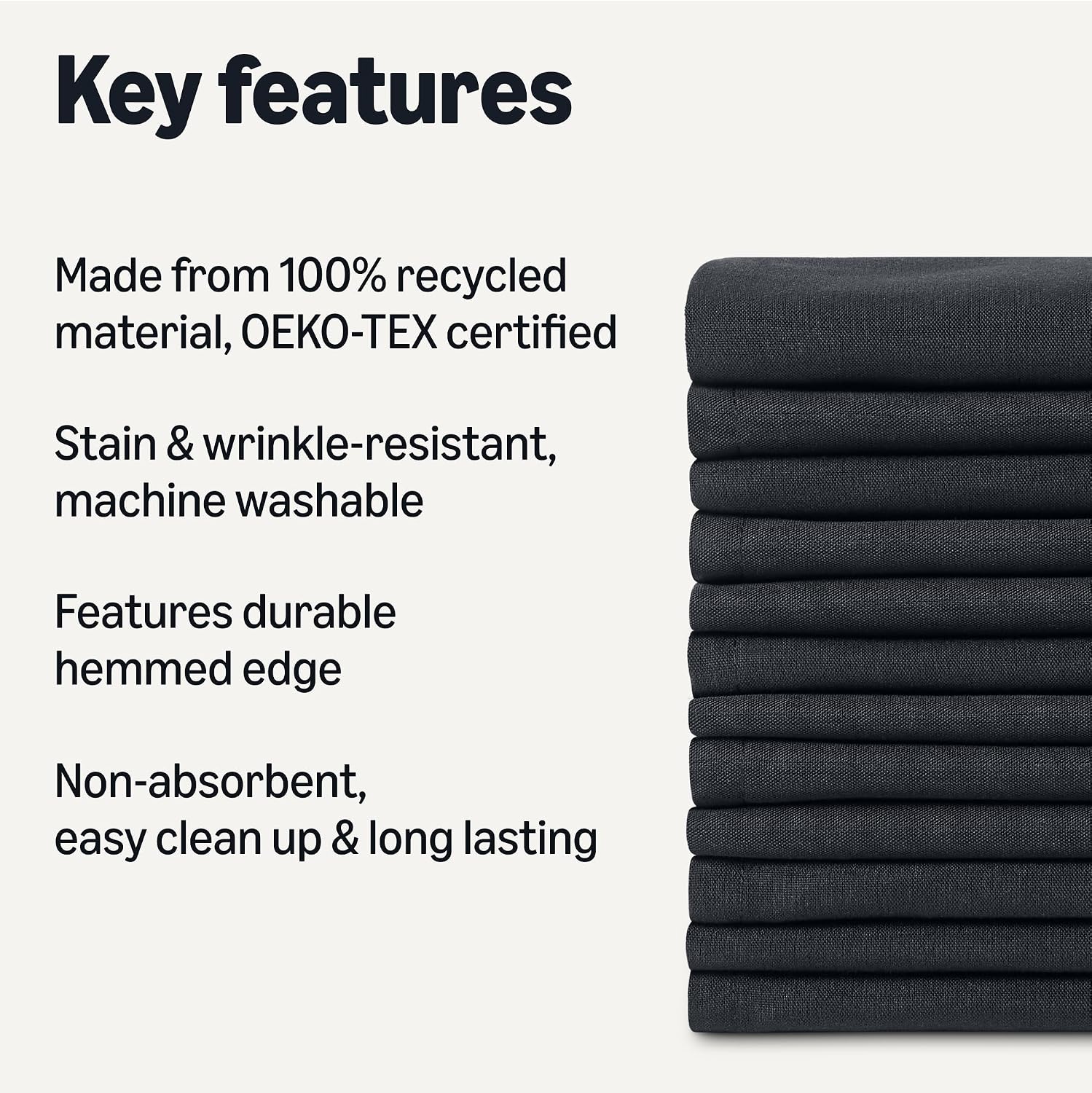 Detalle 2 de Amazon Basics Reusable Cloth Napkins 43x43 cm Black