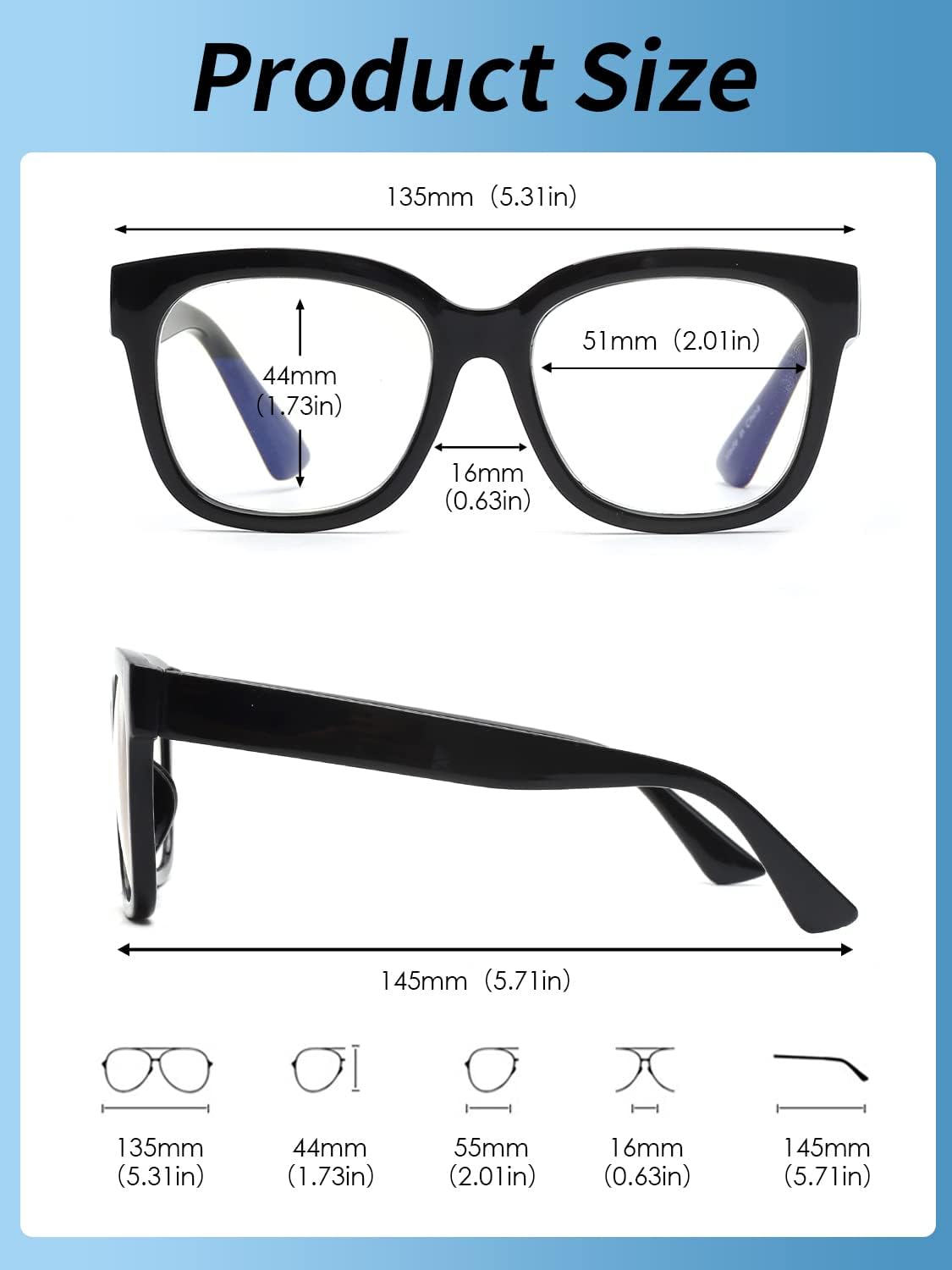 Detalle de JM 3 Pack Oversized Reading Glasses for Women with Blue Light Blocking Lenses & Spring Hinge (Large Square)