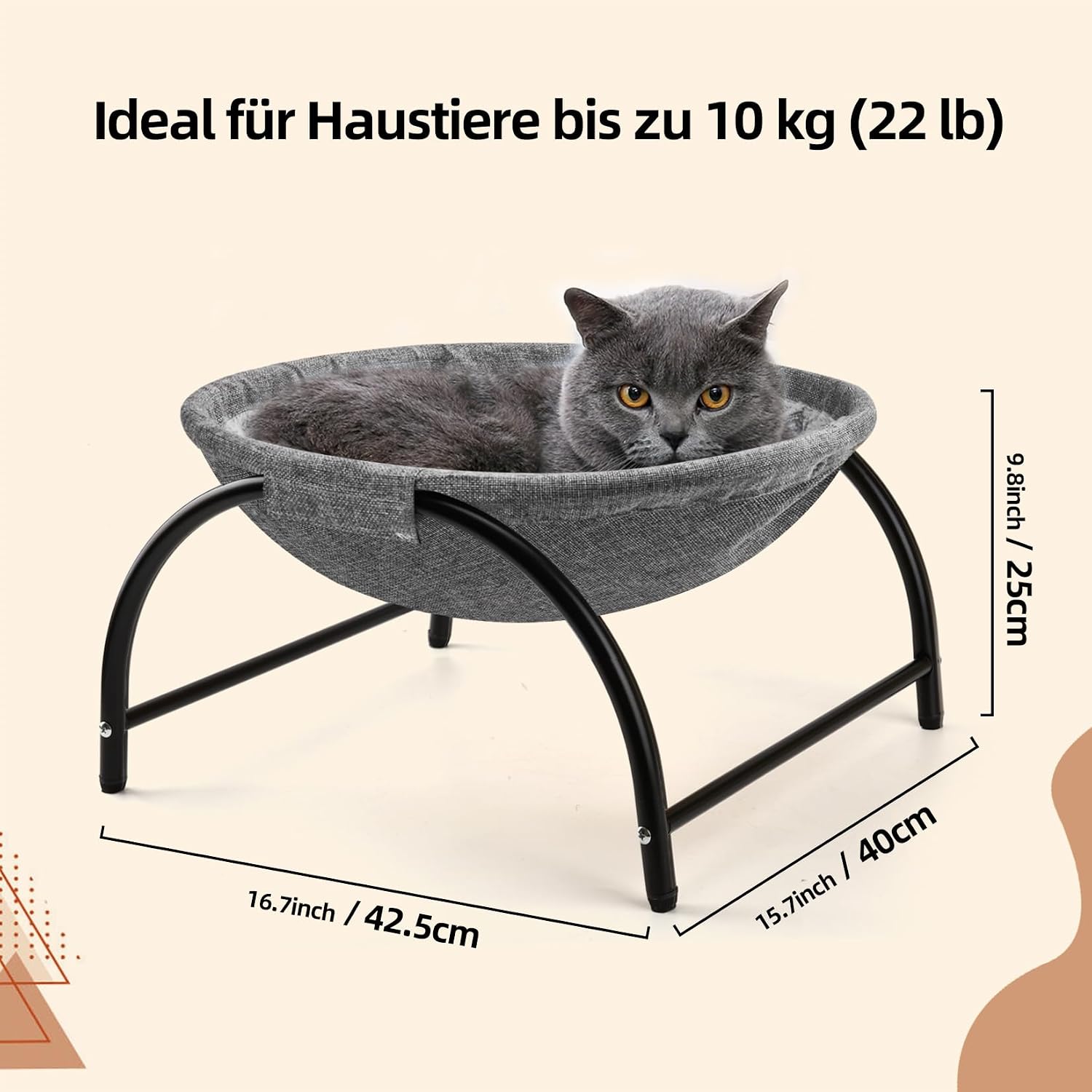 Detalle de LIFLIX Katzenhängematte Outdoor – erhöhtes Katzenbett, abnehmbares Plüschbezug, waschbar, stabiles Rahmensystem (bis 10 kg)