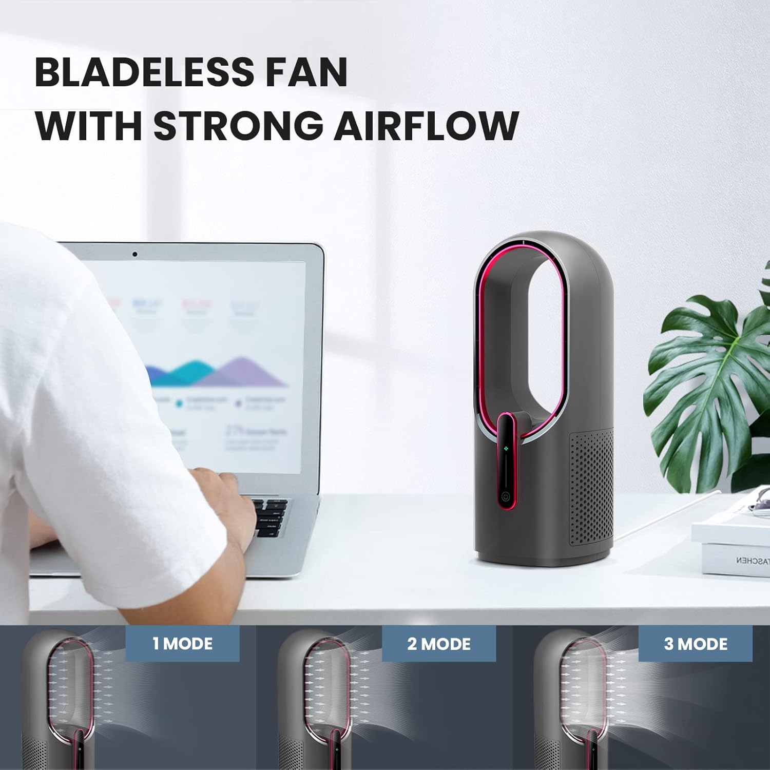 Detalle de KONSIDEN 11.8 Inch Bladeless Desk Fan, 3-Speed 🌀