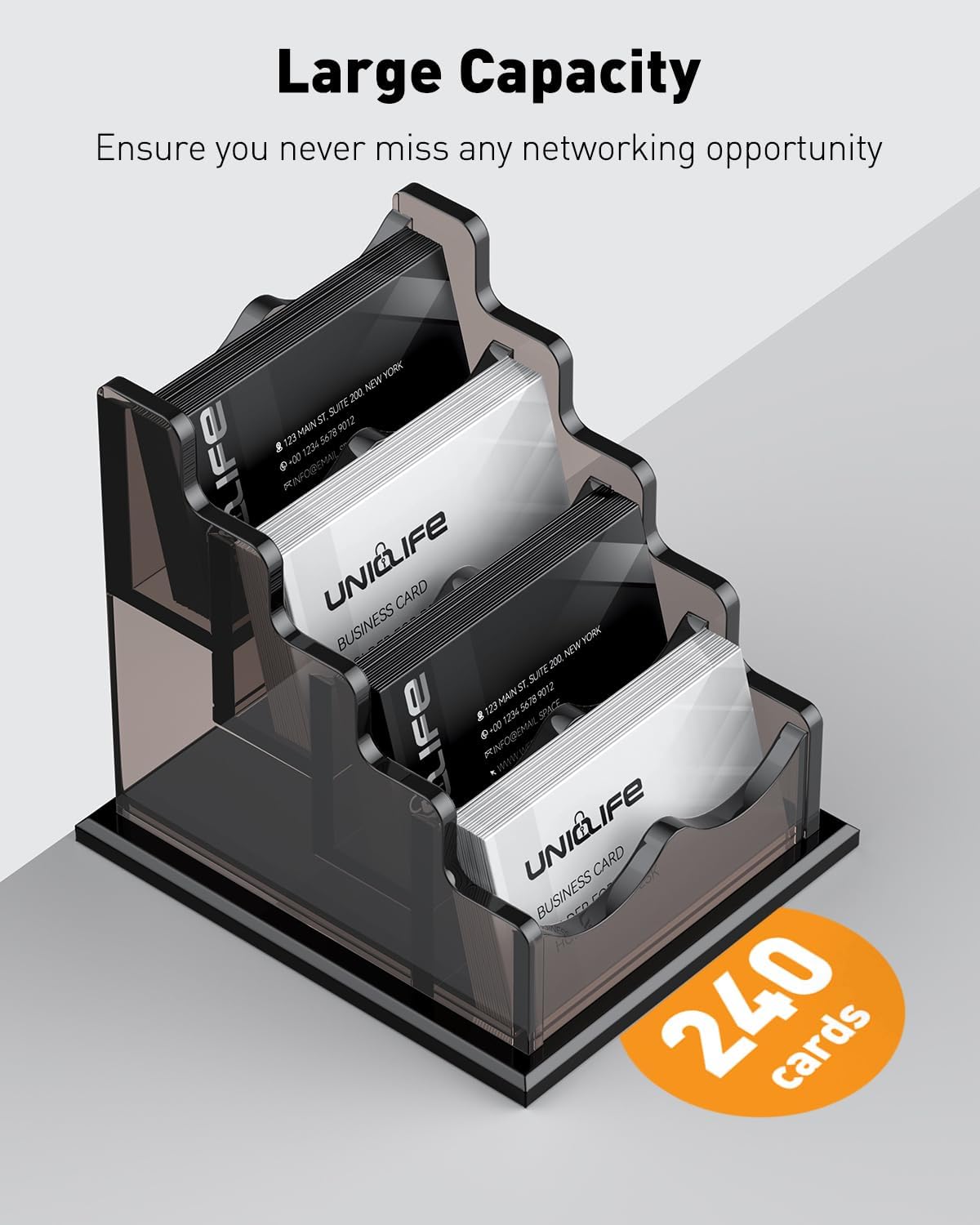 Thumbnail 5 de Uniclife porte-cartes d’affaires en acrylique (4 fentes) – capacité jusqu’à 240 cartes pour bureau