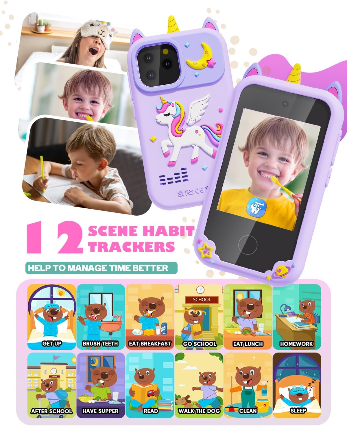 Thumbnail 5 de Kids Phone Toys 2.8" dual-camera touchscreen learning toy (8GB SD card) – purple