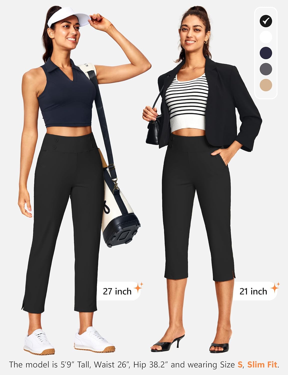Detalle de ISEEGZ Capri Pants for Women – High-Waist Stretch Capris with Pockets (15"/18"/21"/27") for Golf, Work, and Casual Summer