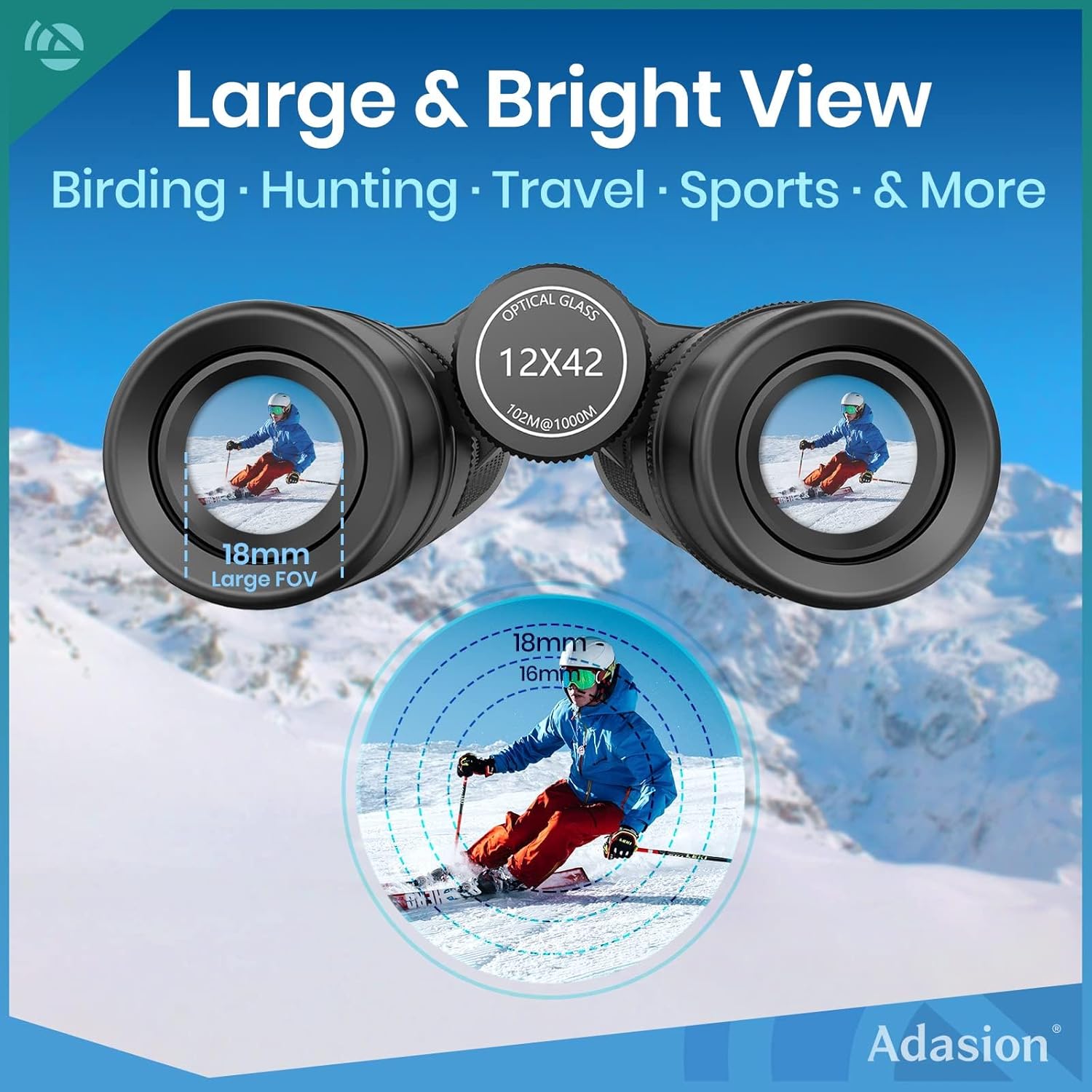 Thumbnail 4 de Adasion 12x42 HD Binoculars: Long-Range, Light & Weather-Ready with Phone Adapter