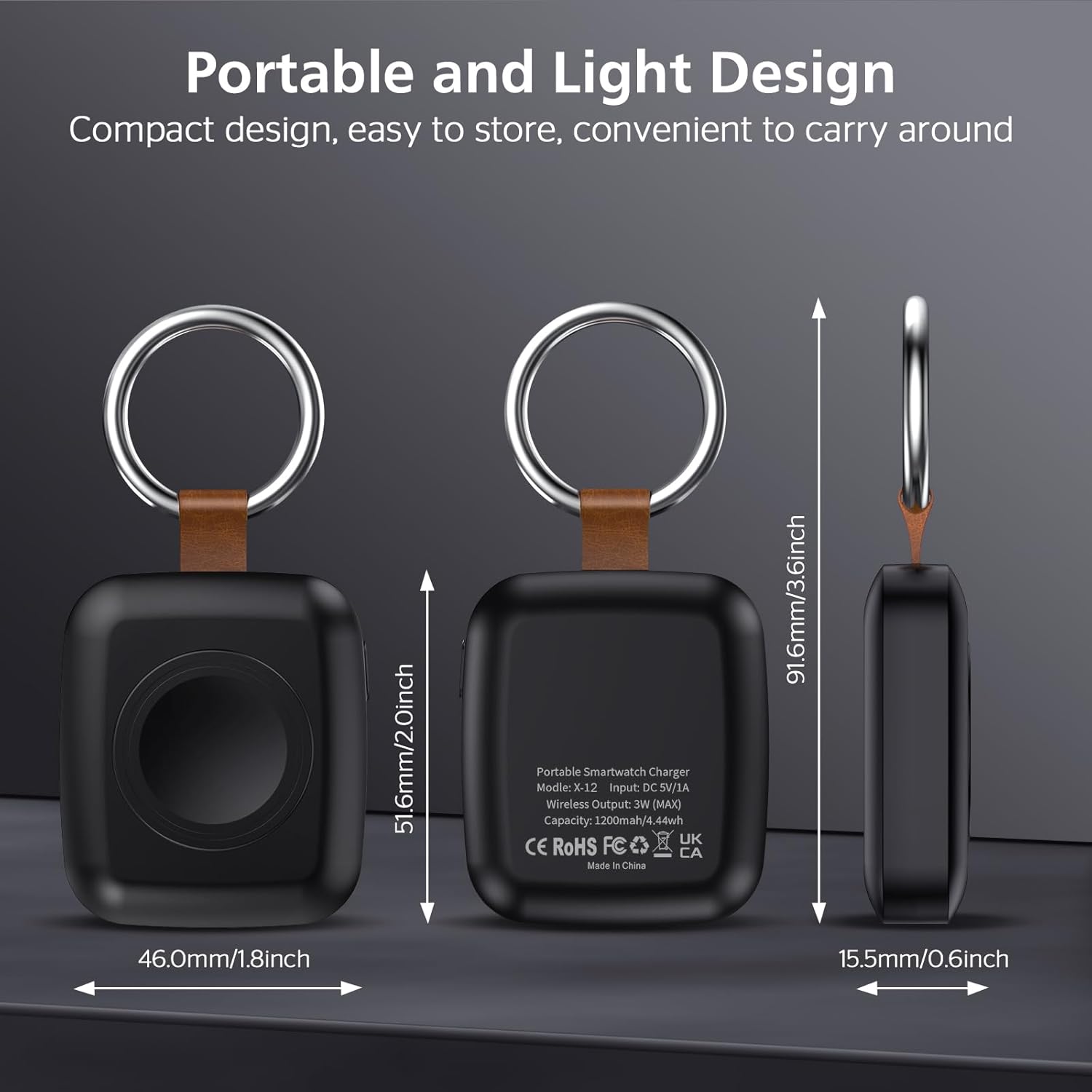 Thumbnail 1 de ACEQINGSE Portable Wireless Charger for Apple Watch (1200mAh) – Magnetic power bank for Apple Watch Series 10–1, SE, Ultra/Ultra 2 (Black)