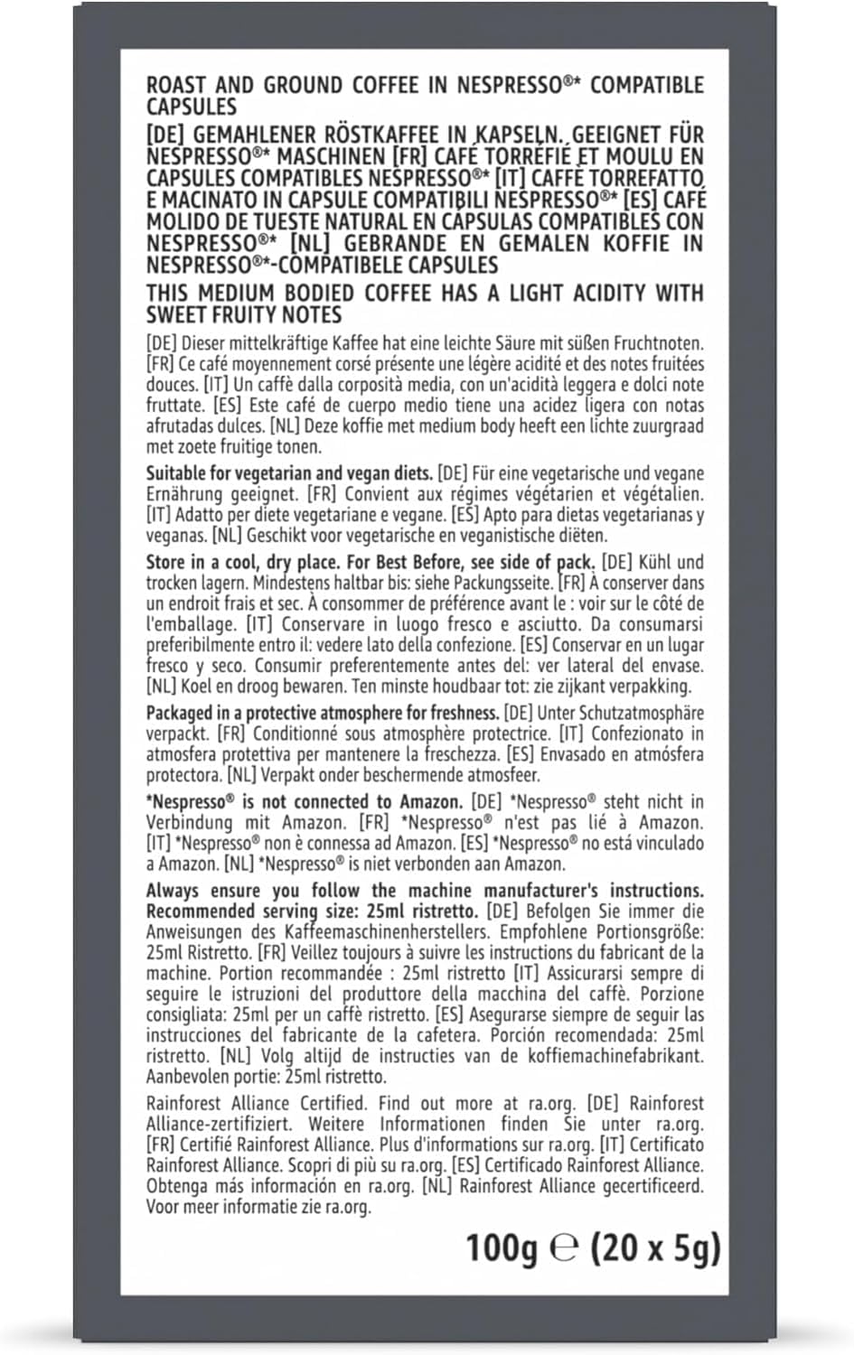 Detalle 1 de by Amazon - Cápsulas Ristretto Compatibles Nespresso, 100 Unidades