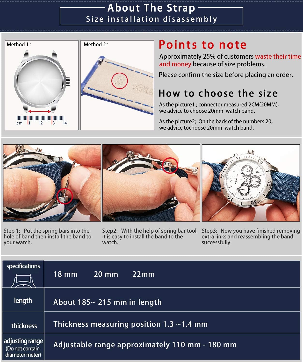 Thumbnail 6 de BINLUN Bracelet Montre Nylon Élastique Marine