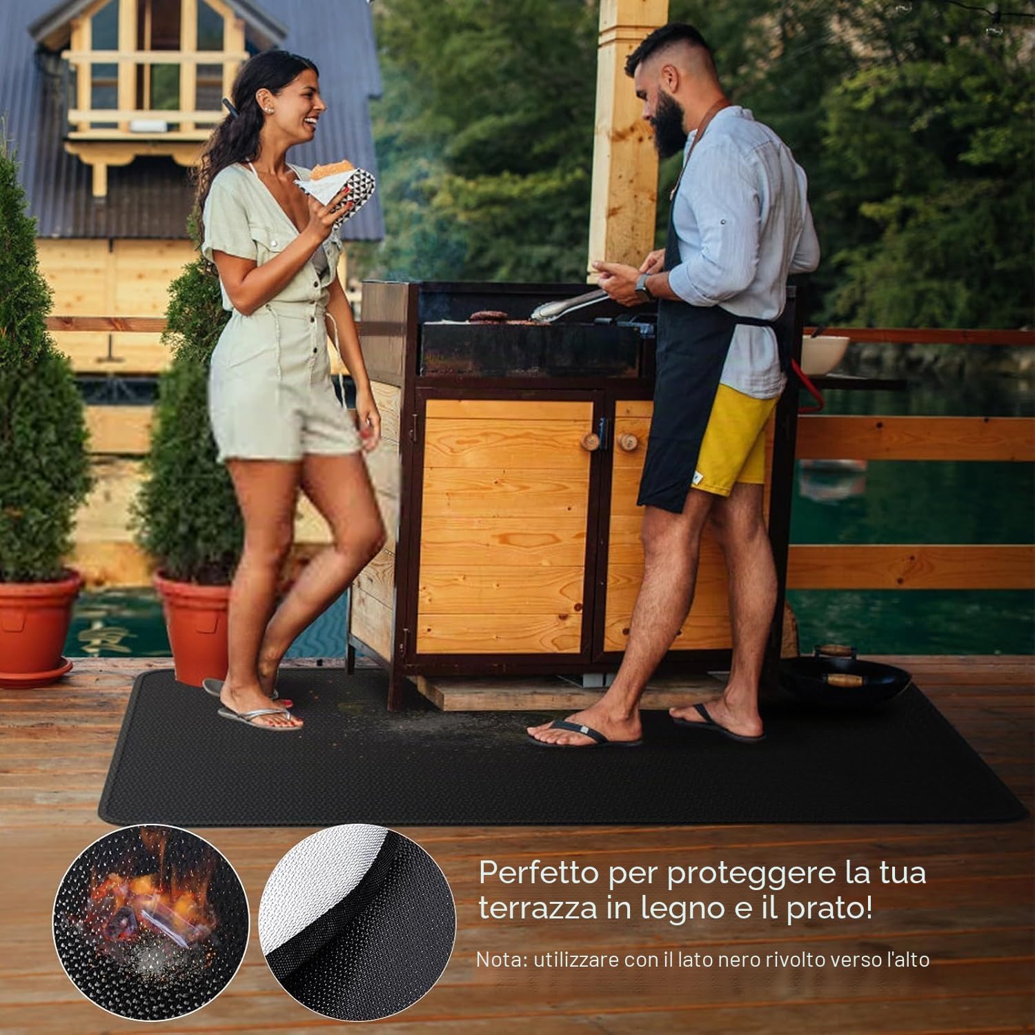 Detalle de Alckijy Tappetino ignifugo 100x150 cm: protezione anticalore versatile per barbecue, camino e pavimenti