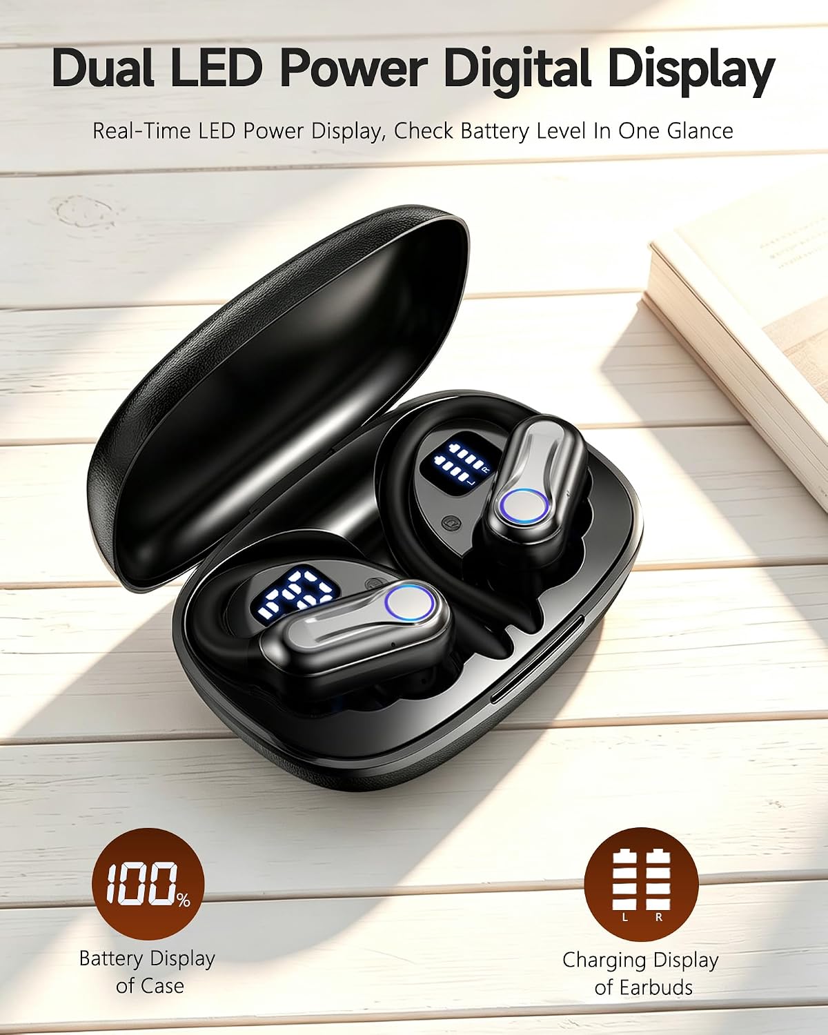 Detalle de Acjohtin Wireless Earbuds with Hooks — 6.1 Bluetooth, 90H Playtime, IPX7, 16.2mm Driver
