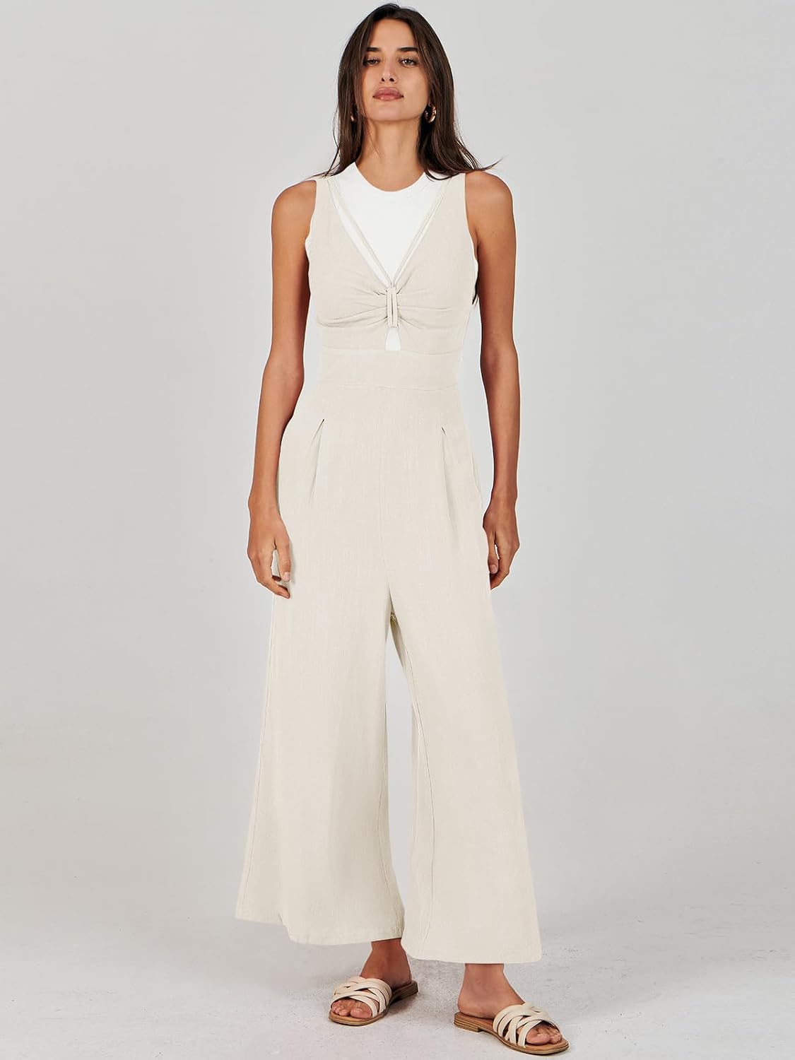 Detalle 1 de ANRABESS linen jumpsuit with pockets, V-neck
