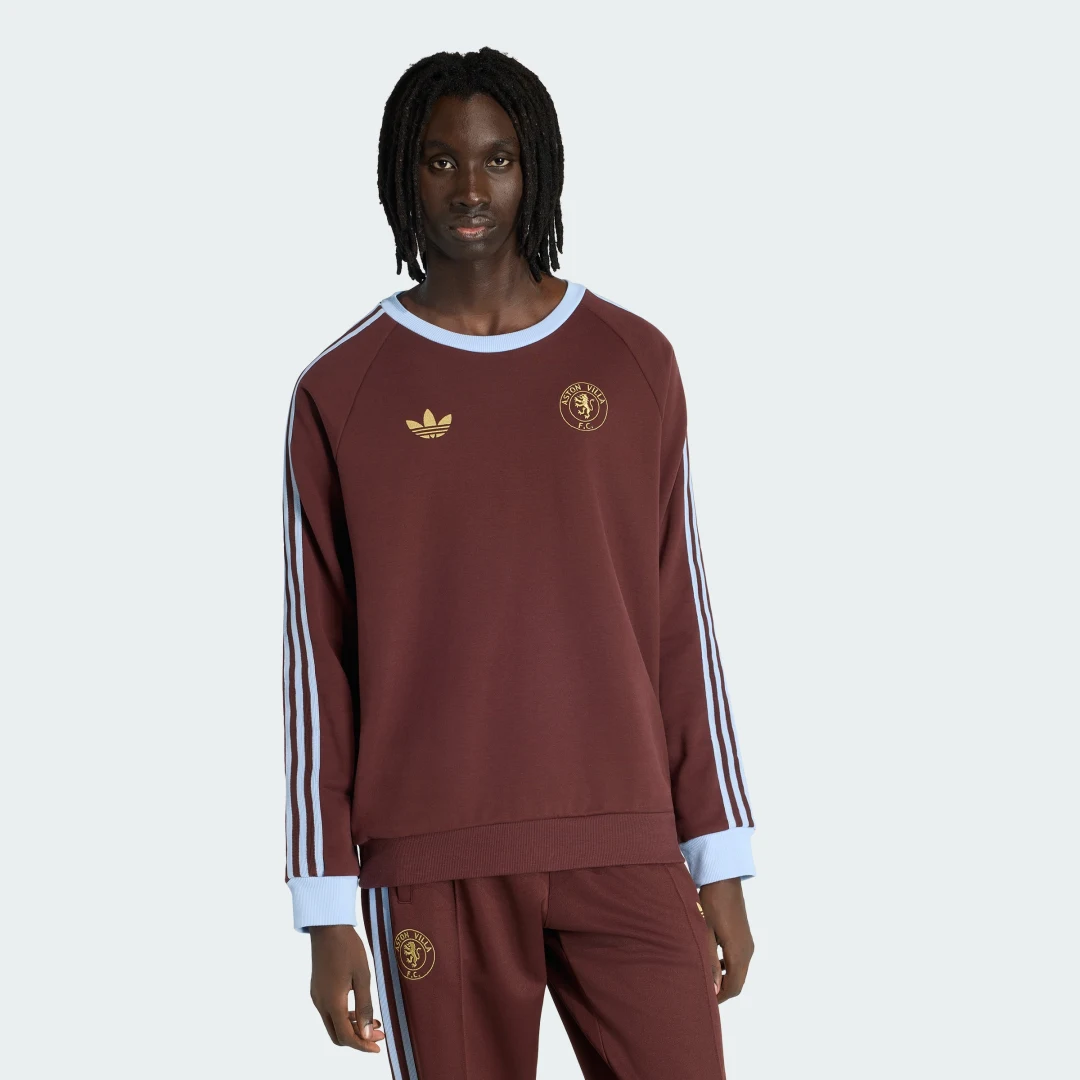 Detalle de Sudadera de cuello redondo Aston Villa FC Originals de Adidas – Marrón