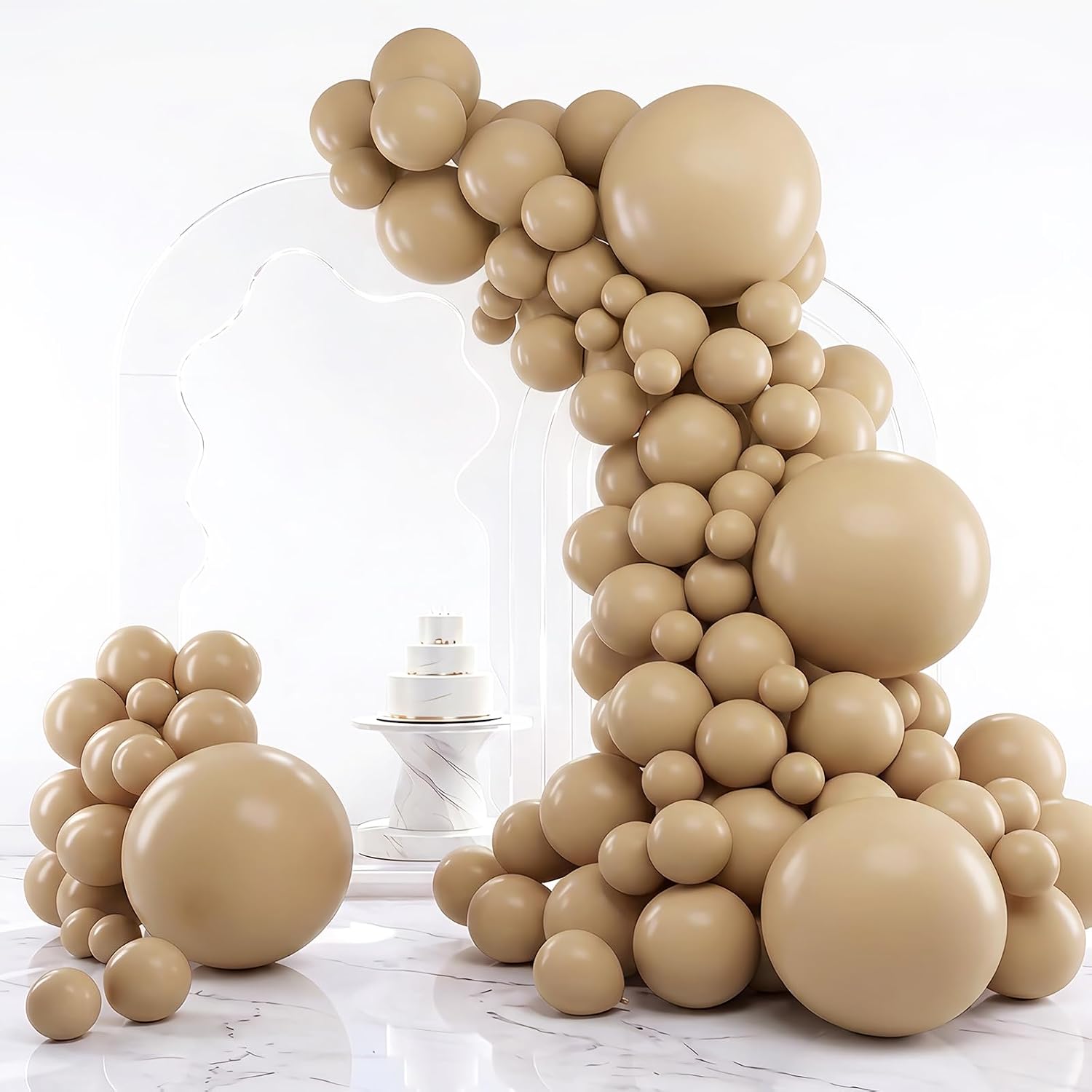 RUBFAC Vanilla Brown Beige Balloons 129pcs – Multi-Size Latex Balloon Kit for Wedding, Baby Shower, and Themed Parties
