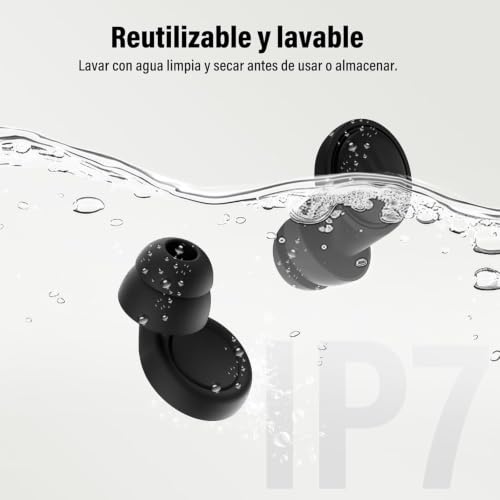 Detalle 2 de Tapones oídos IDE11: reducción de ruido reusable con 7 pares de silicona para dormir, estudiar, viajar y conciertos