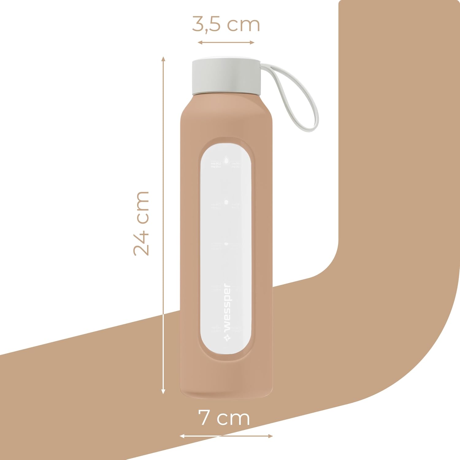Detalle de Wessper WES260 glazen drinkfles 500 ml met hydratatieschaal en siliconenhoes