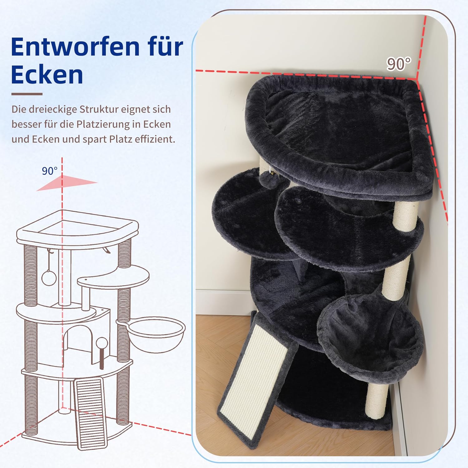 Detalle de Gitelsnour Eck-Kratzbaum: Eck-Kratzbaum für Innenbereich mit Mehrstöck-Design (Rauchgrau 025G)