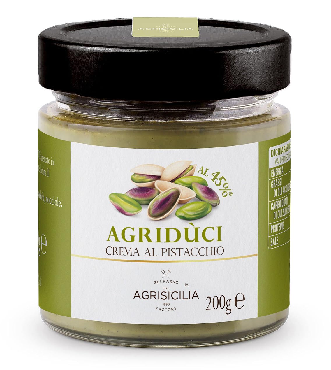 AGISICILIA Pistazien-Creme (200 g) – Pistazienmus Brotaufstrich mit 45% Pistazien, ohne Palmöl