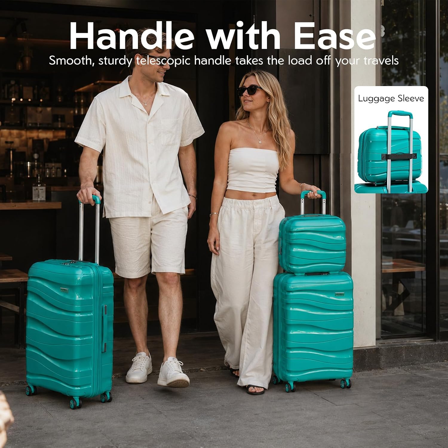 Thumbnail 4 de Kono Large Turquoise Lightweight Hard Shell Suitcase with TSA Lock