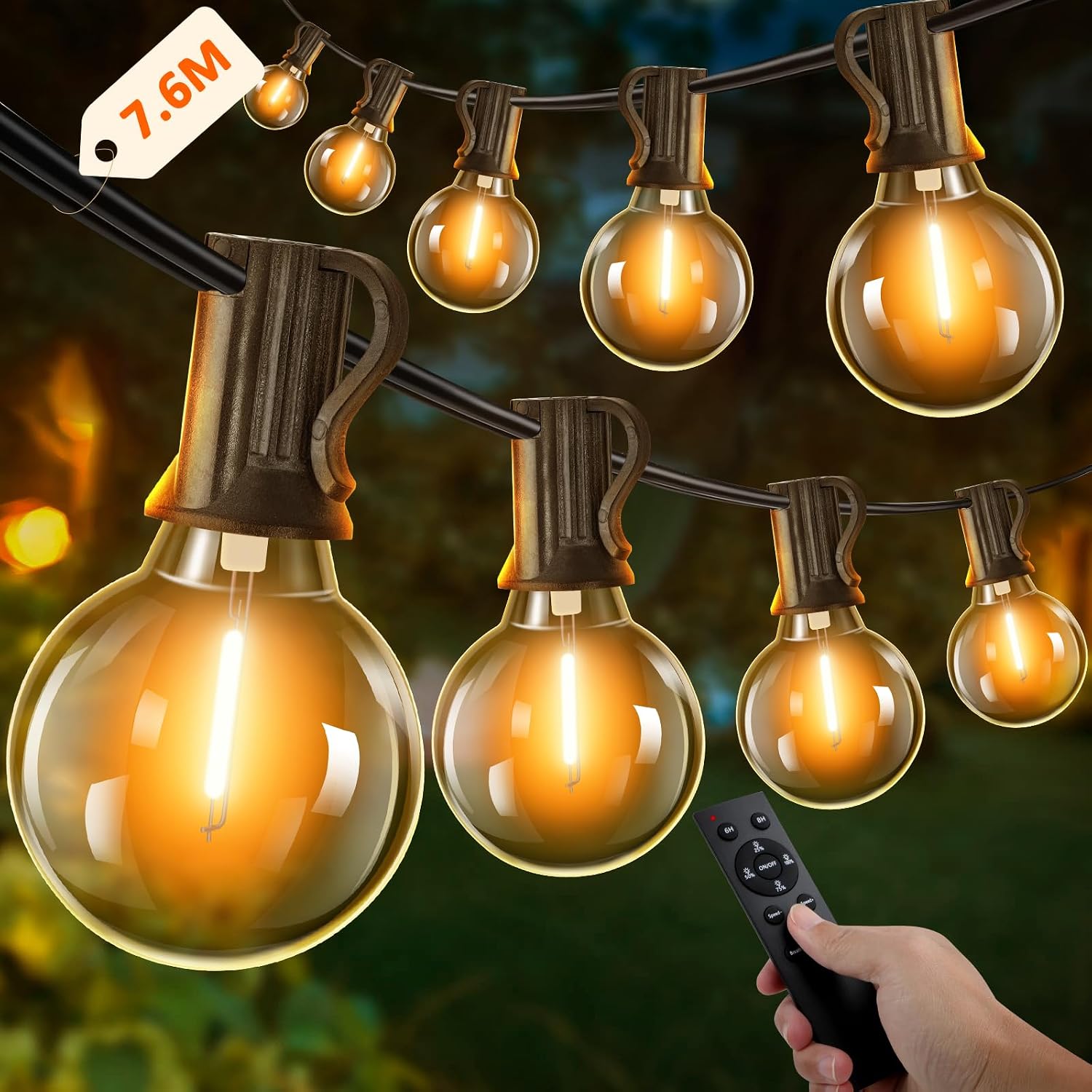 Detalle de Catena Luminosa Esterno Kangtaixin 7.6M con 12 LED + 2 ricambio, IP44, Dimmerabile e Timer