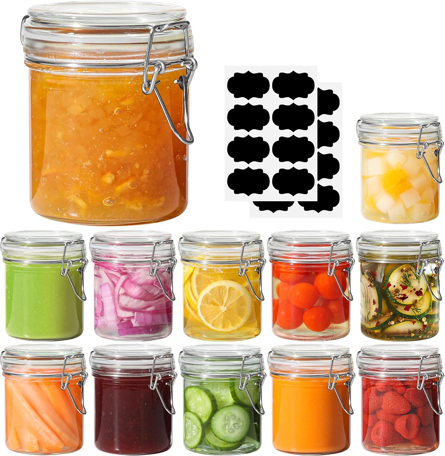 Detalle de ComSaf 8oz Glass Jars with Airtight Lids (Value Pack of 12) — cylindrical pantry canisters for spices, jams & sourdough discard
