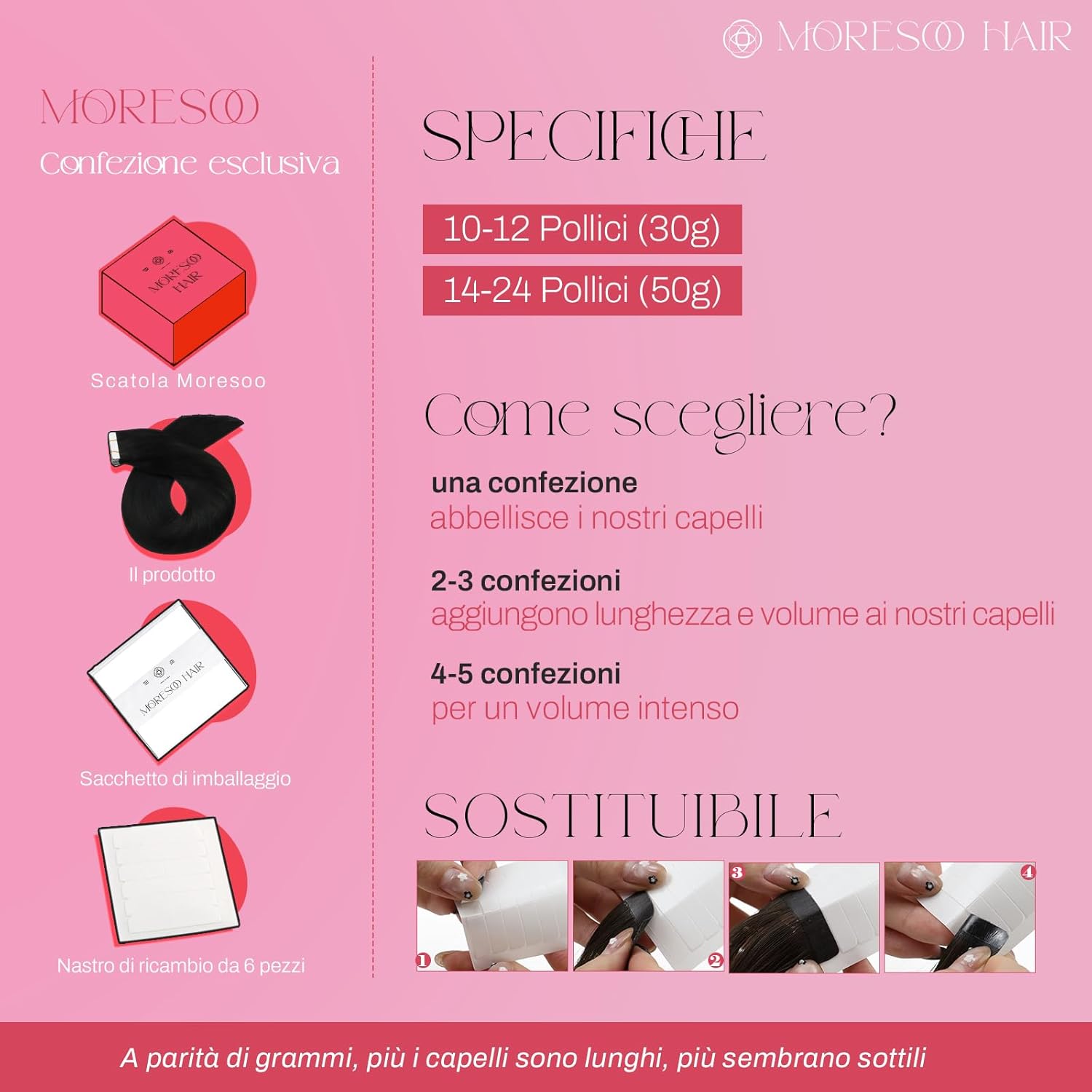 Thumbnail 3 de Moresoo Extension Capelli Veri Biadesivo Balayage 40 cm, 20 pezzi #4/6/613