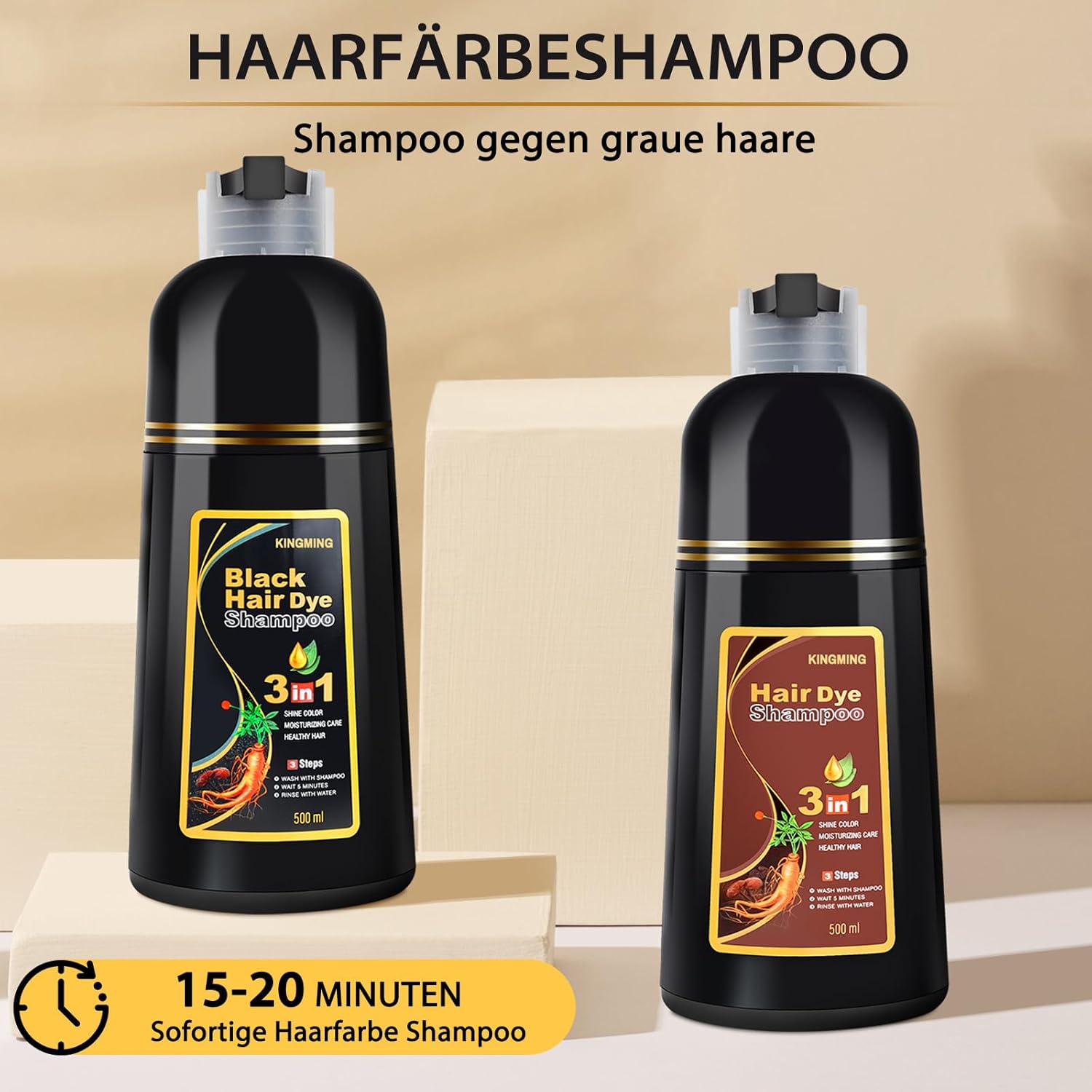Thumbnail 1 de Haarfarbe Dunkelbraun 3-in-1 Shampoo gegen graues Haar (500 ml) für Männer & Frauen