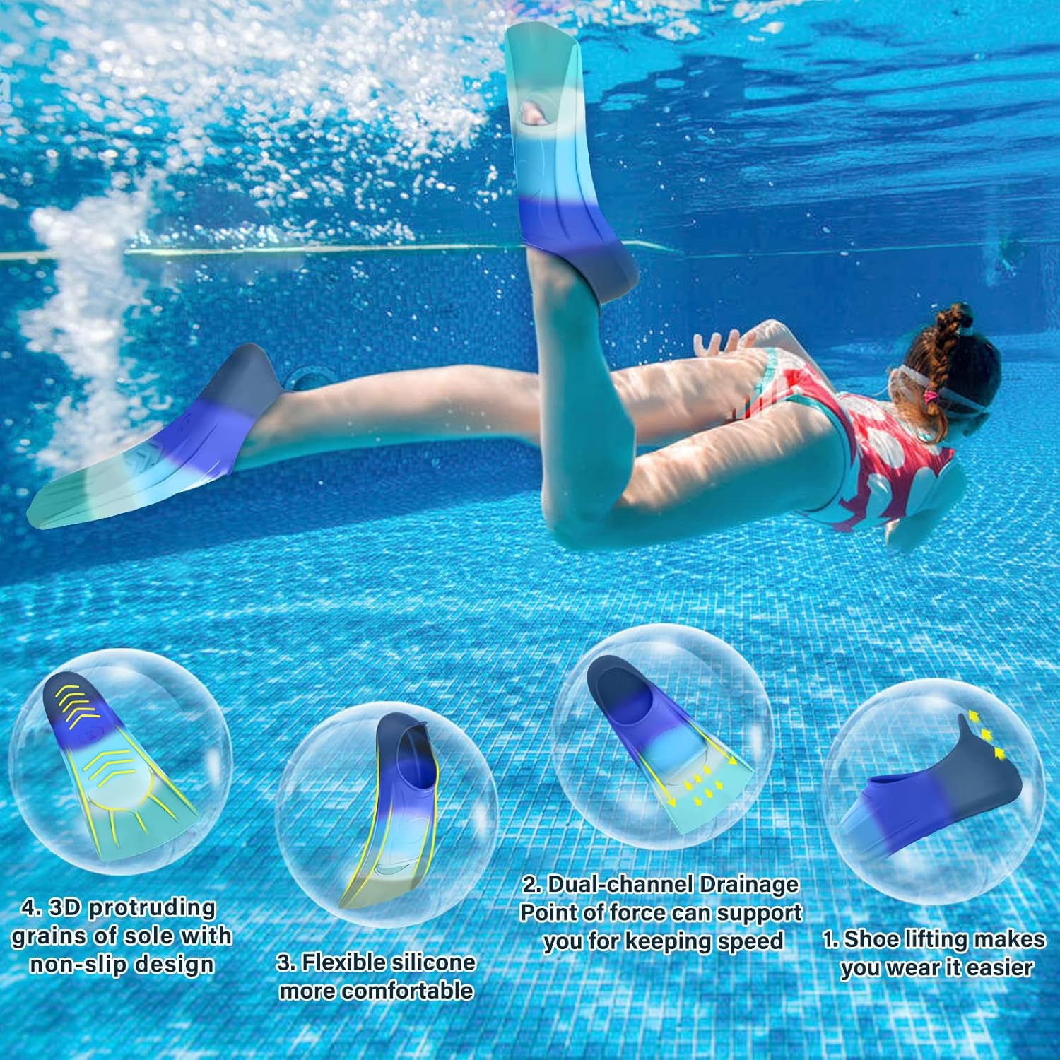 Thumbnail 4 de Gintenco Swim Fins Kids & Adult Training Fins (Silicone, Lap Swimming) with Mesh Bag