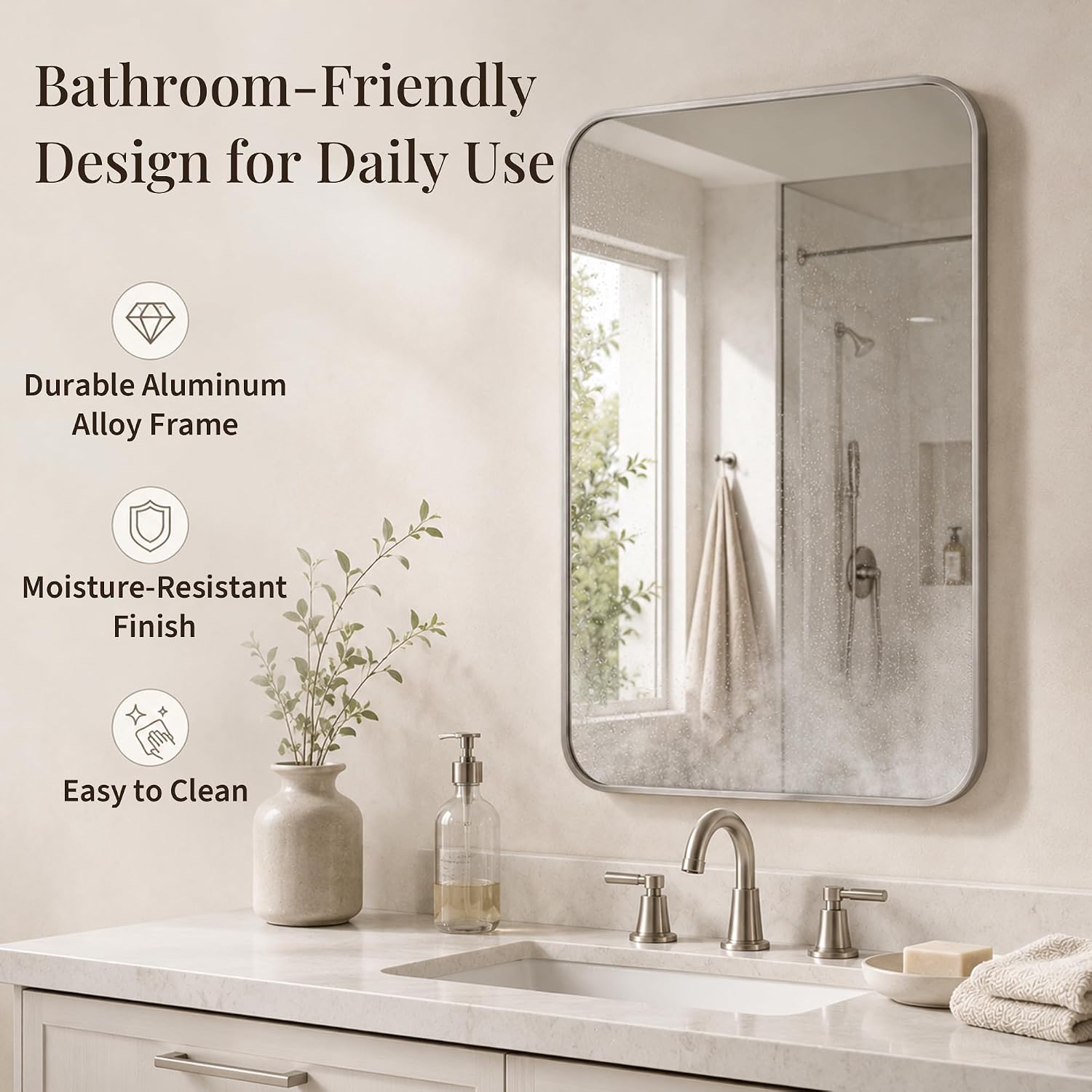 Detalle de Pocetry 24x36 Inch Brushed Nickel Rounded Rectangle Vanity Mirrors (2-Pack) with Slim Aluminum Frame