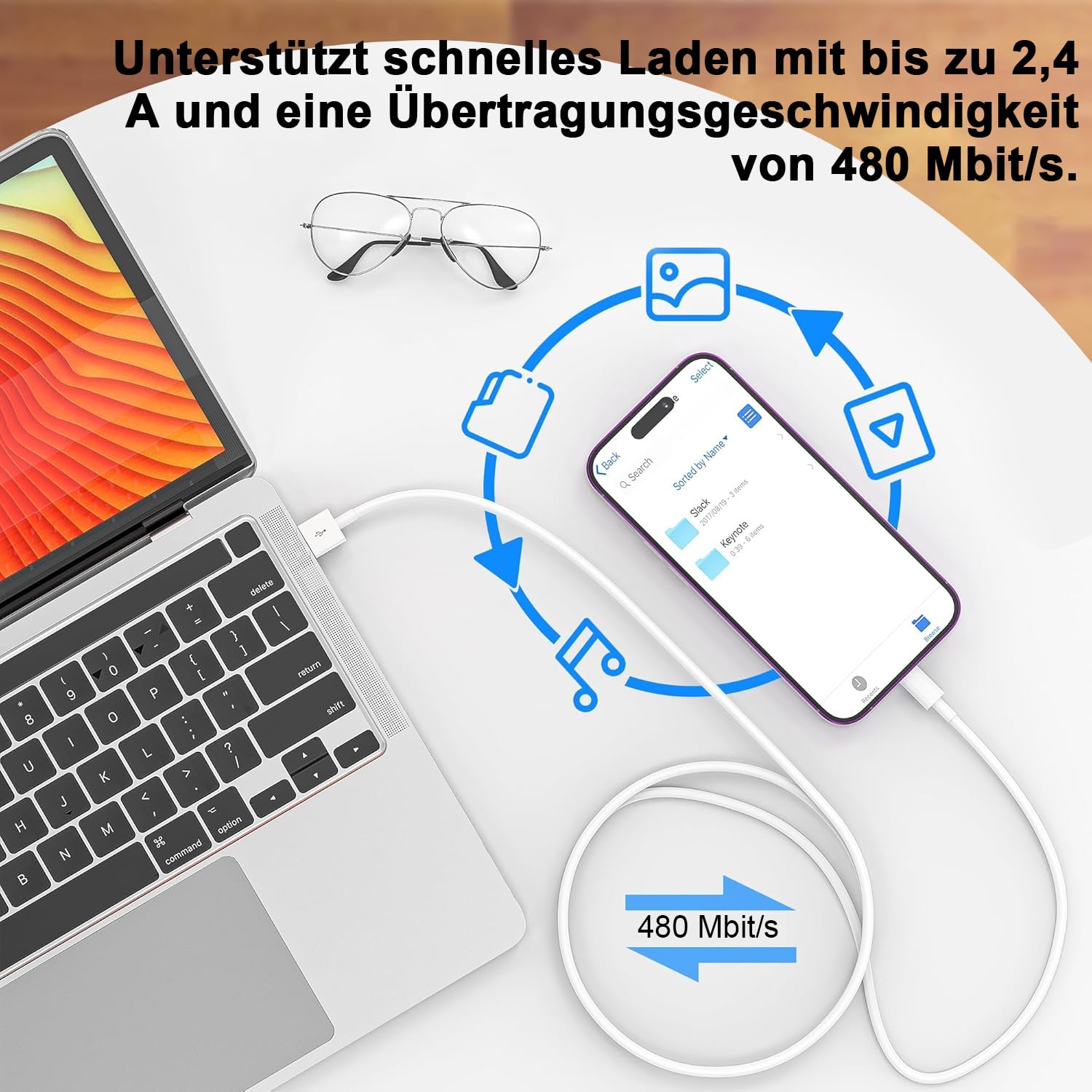 Thumbnail 3 de IPhone Ladekabel 2er Pack 1 m + 1 m USB auf Lightning – MFi zertifiziert, ultraschnelles Laden