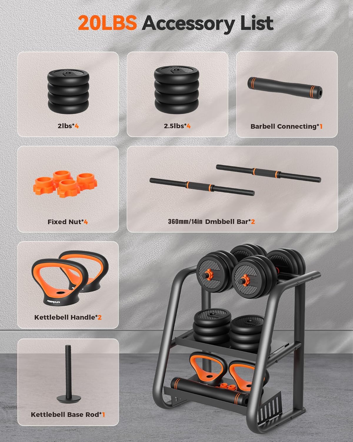 Detalle de FEIERDUN Adjustable Dumbbells 90lbs Set