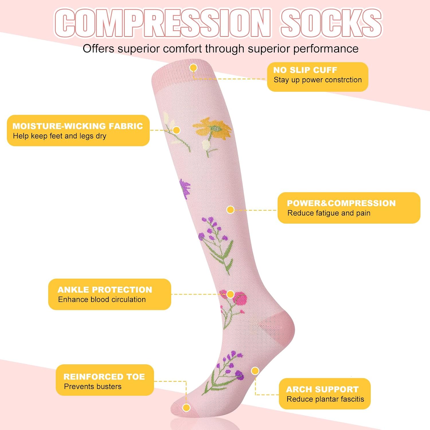 Thumbnail 4 de Zuimei 6 Pairs 20–30 mmHg Compression Socks for Travel, Sports and Everyday Support