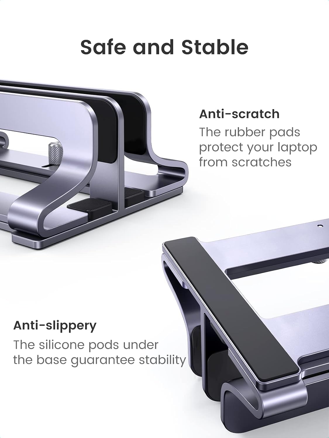 Detalle de UGREEN Adjustable Vertical Laptop Stand, Two Slots, Aluminium