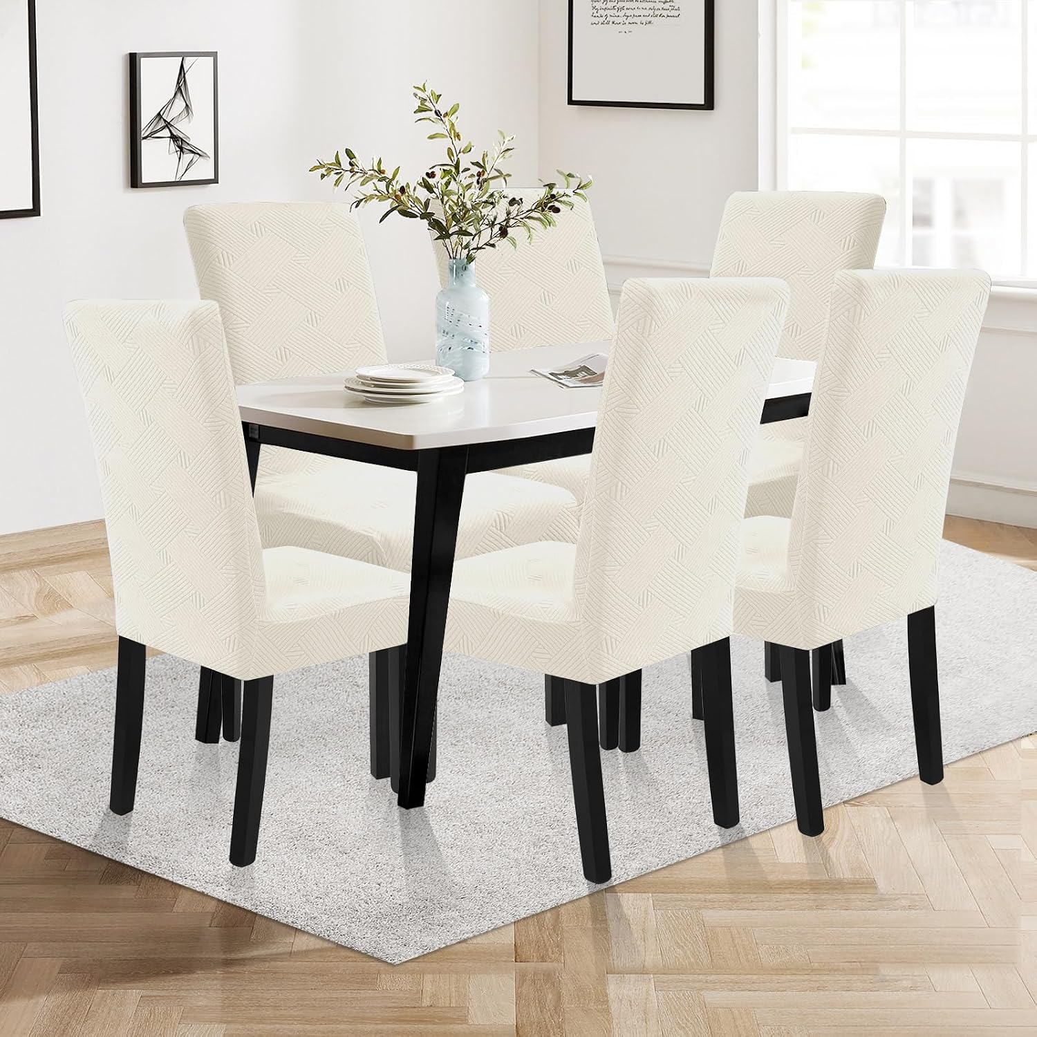 Detalle de Ystyle Housse de chaise 6 pièces extensible (crème) pour salle à manger