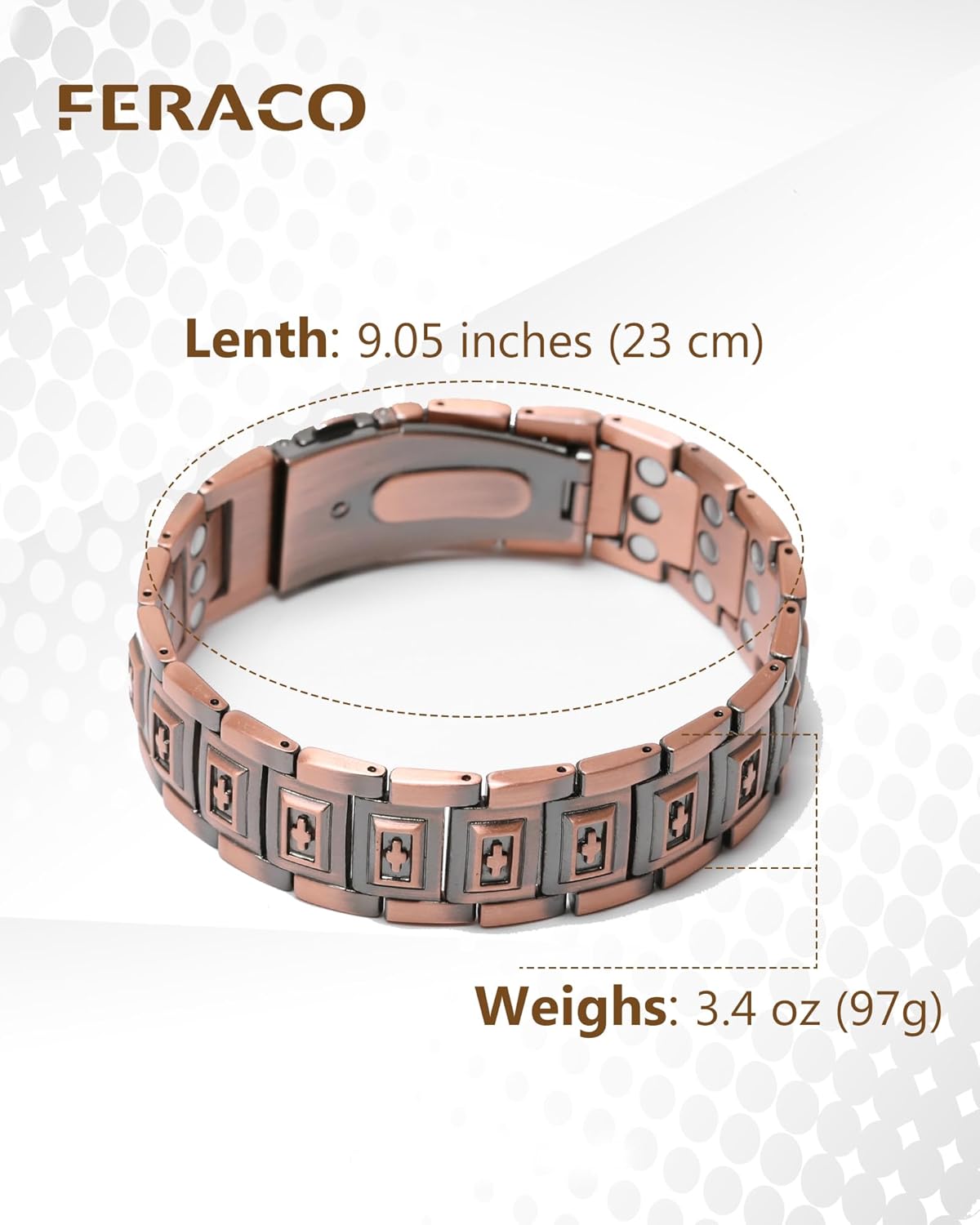 Detalle 2 de Feraco Copper Magnetic Bracelet for Men: 99.99% Pure Copper with 57 Neodymium Magnets