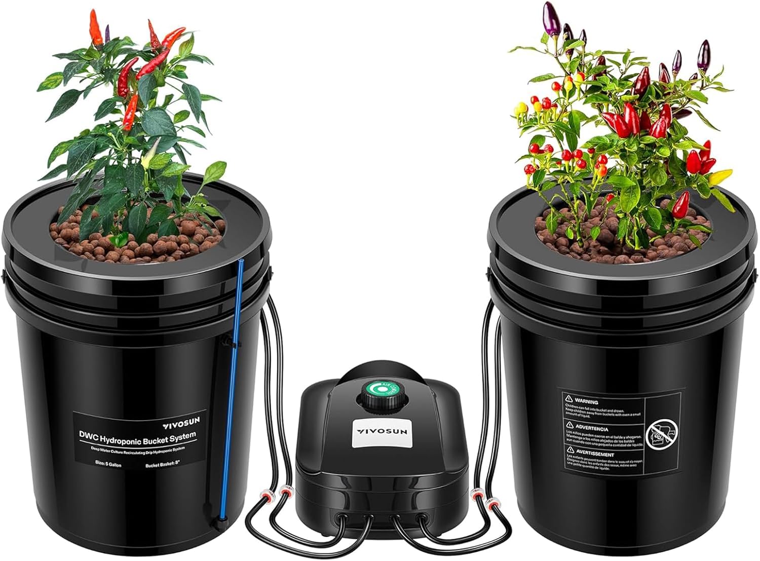 Detalle de VIVOSUN DWC-0004 Hydroponic Grow System with Top Drip Kit, 2 Buckets