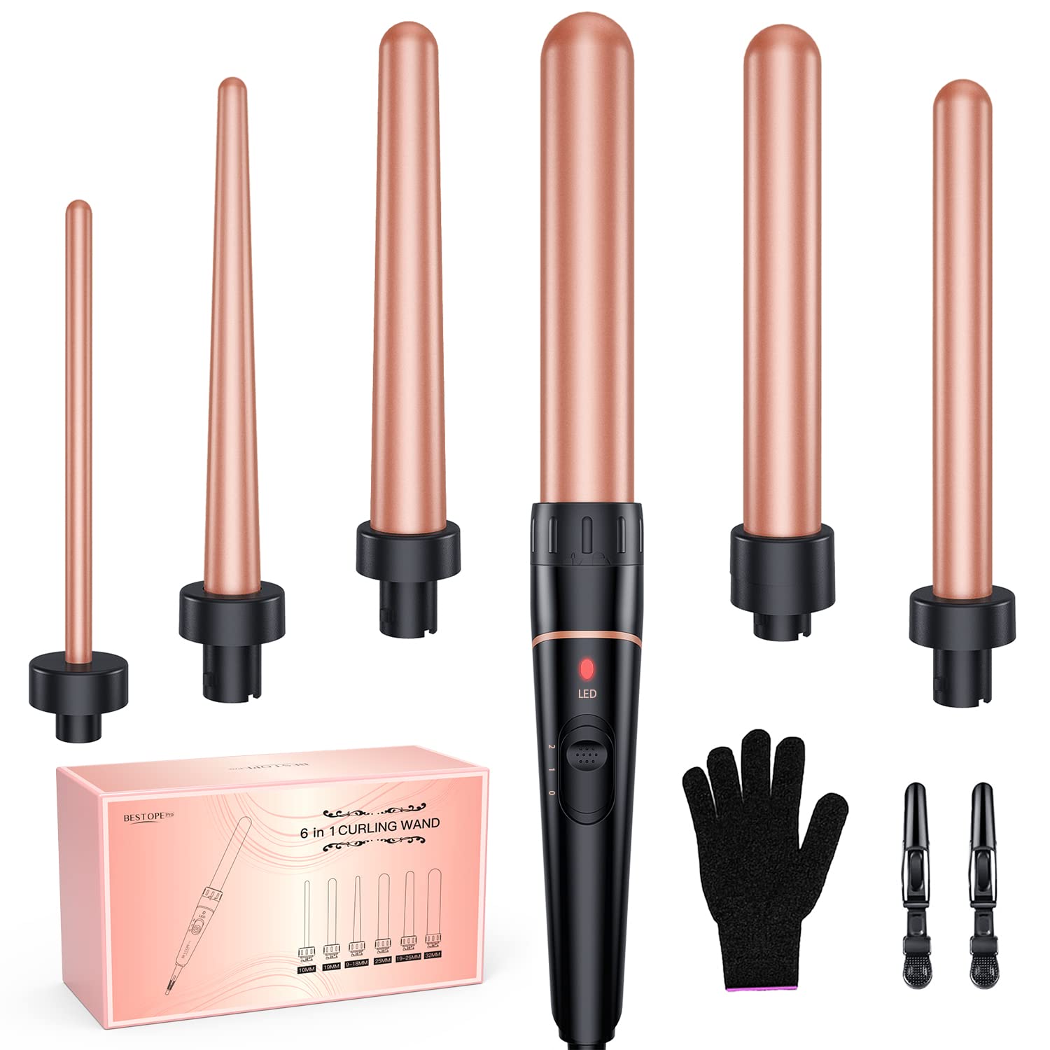 Detalle de BESTOPE PRO Long Barrel 6-in-1 Curling Wand Set with Ceramic Barrel (Dual Voltage)