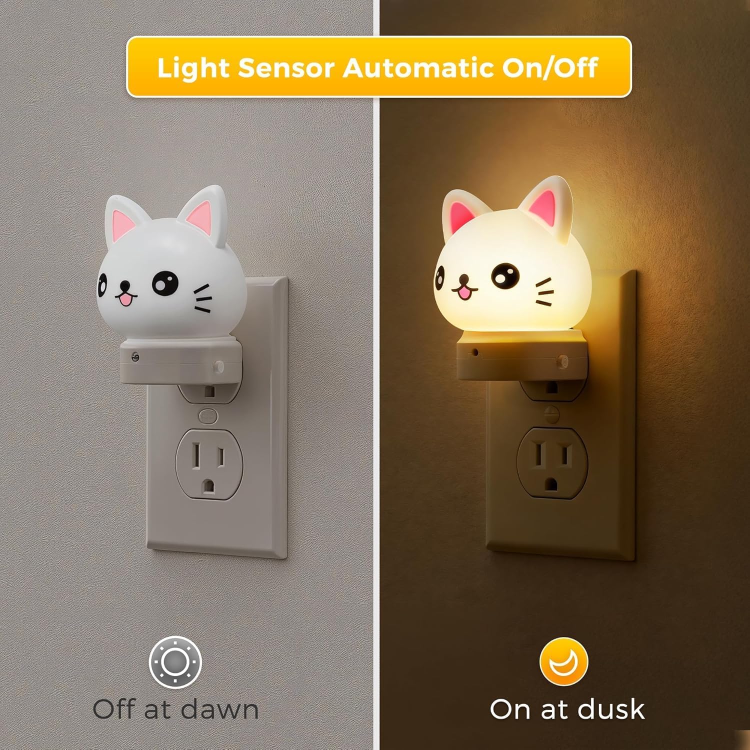 Detalle de L LOHAS LED GY101 Cat Plug-In Night Light with RGB Modes and Dusk-to-Dawn Sensor