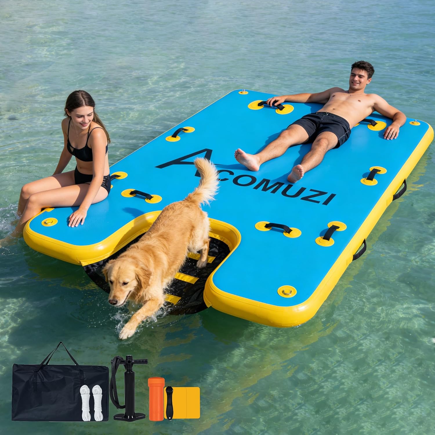 Detalle de ACOMUZI Inflatable Floating Dock with Dog Ramp, 6" Thick Heavy-Duty Drop Stitch