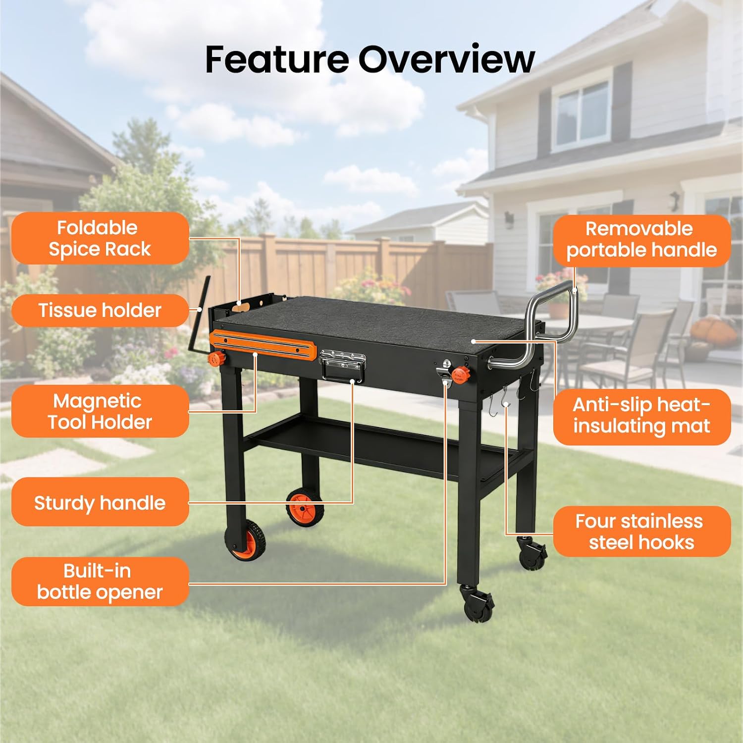 Detalle de EsFrondo YP39-C-CA Folding Grill Table, 450 lb Capacity, Tool-Free Setup