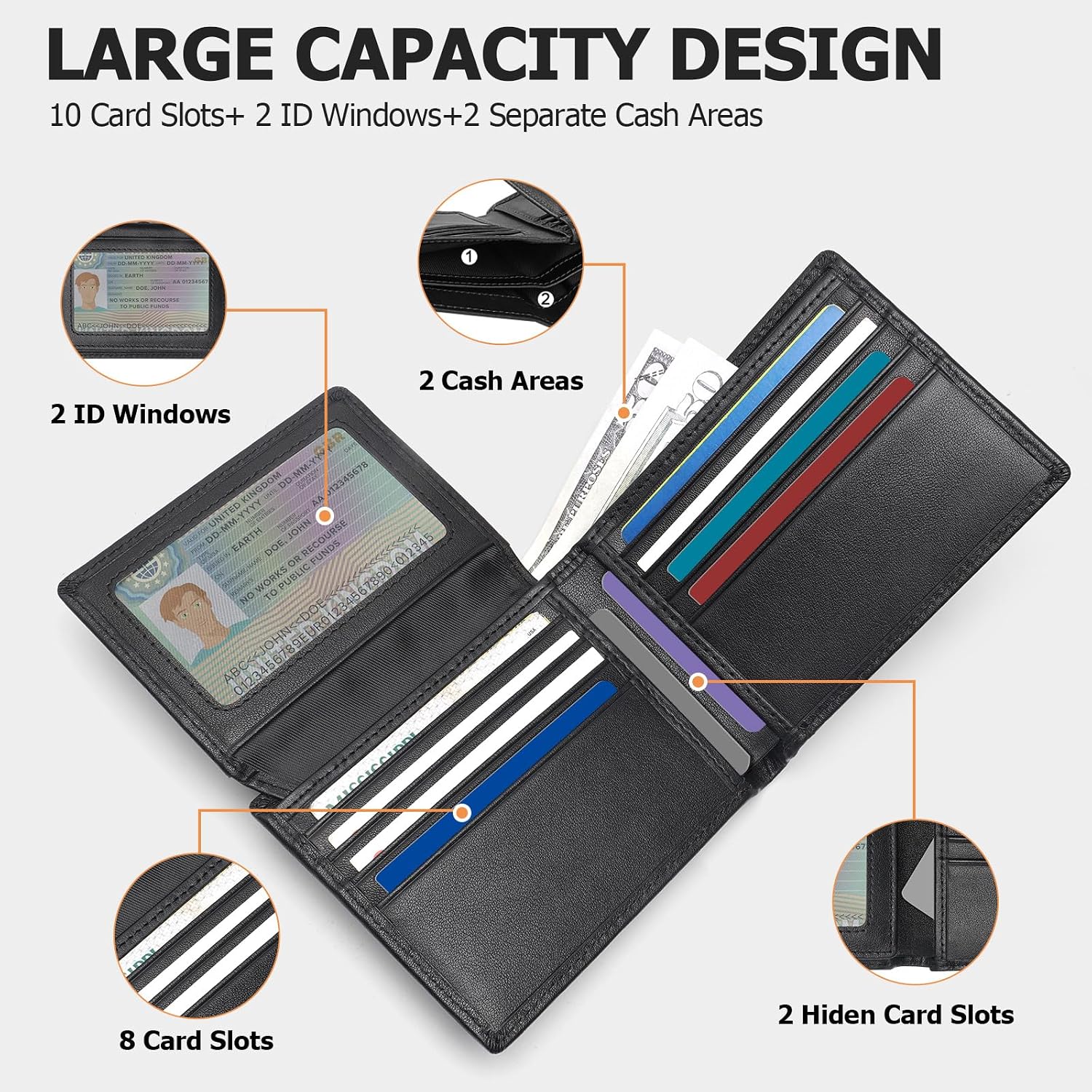 Thumbnail 2 de Sigtrenx Genuine Leather Bifold Wallet for Men with RFID Blocking and 2 ID Windows