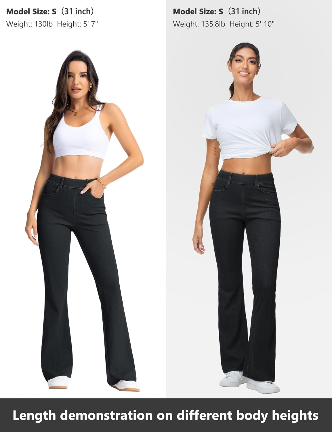 Thumbnail 5 de THE GYM PEOPLE Women's Wide Leg Flared Jeggings, High Waist Stretch Denim