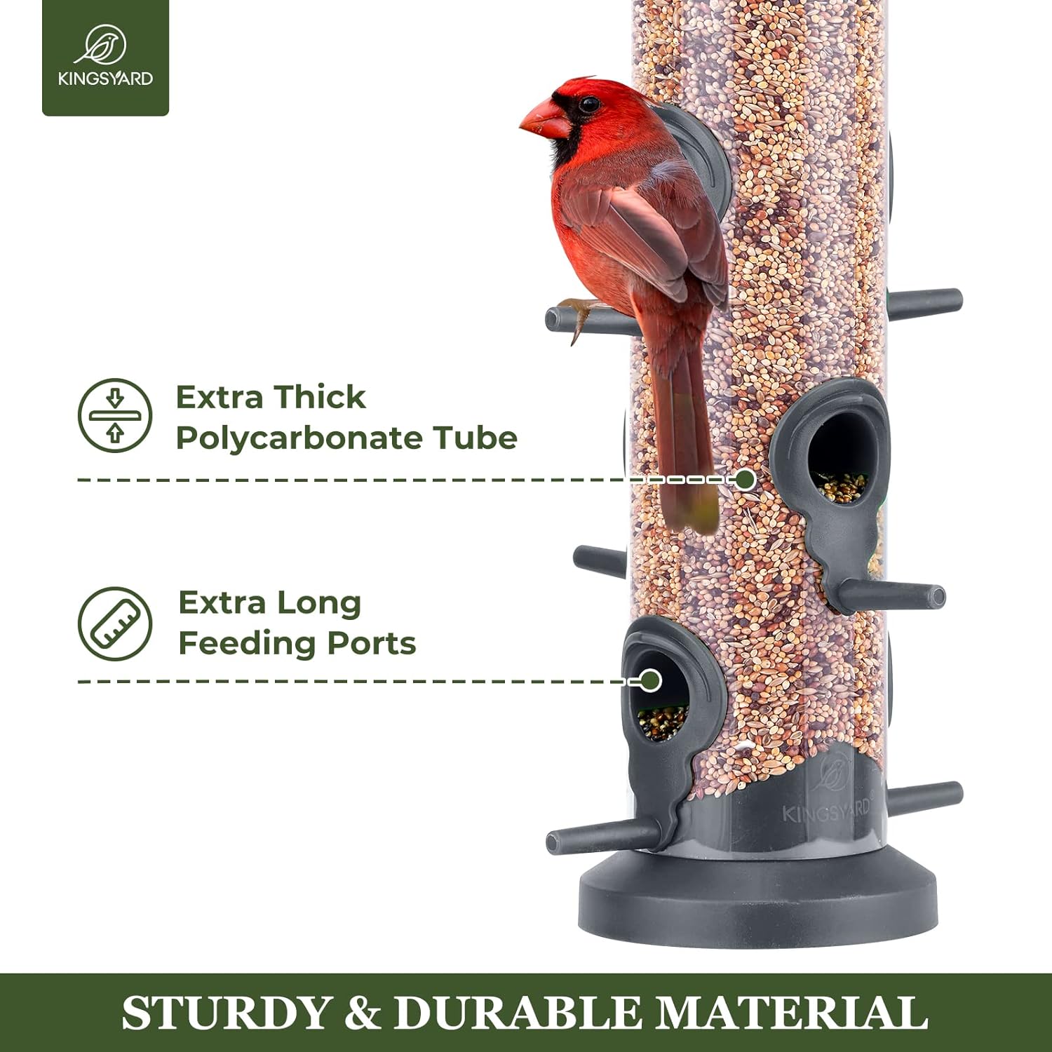 Detalle de Kingsyard 2-Pack Tube Feeders with 6 Feeding Ports (Weatherproof Hard Plastic & Steel Hanger) — Black
