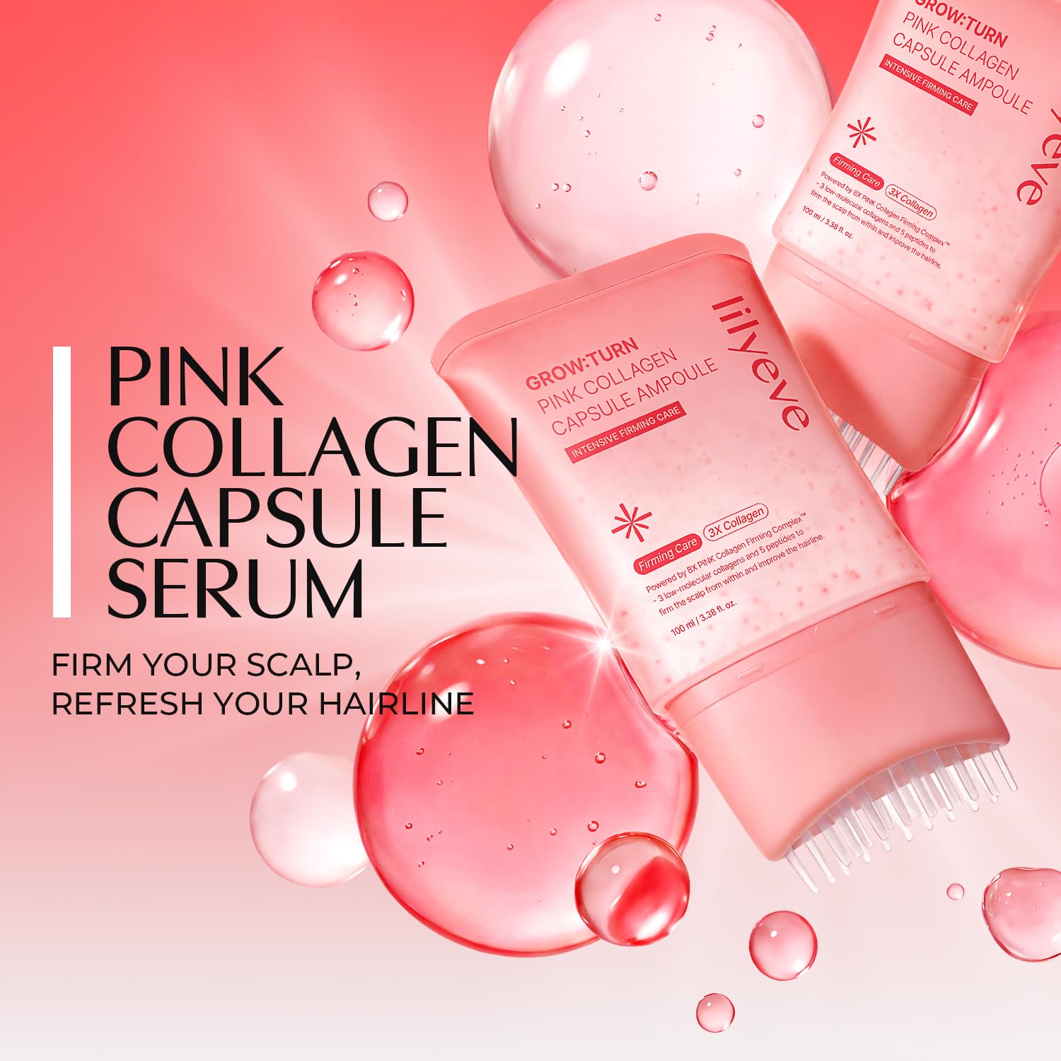 Thumbnail 1 de lilyeve GROWTURN Pink Collagen Capsule Scalp Serum with Built-In Brush, 3.38 fl oz