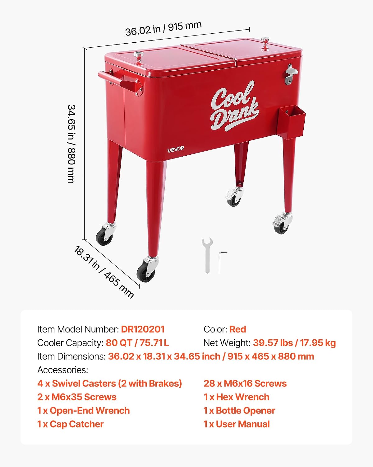 Thumbnail 6 de VEVOR Rolling Cooler 80 Quart