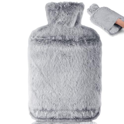 Detalle de BOLEi Hot Water Bottle with Faux‑Fur Kangaroo Pocket: Leak‑Proof Comfort in Light Grey